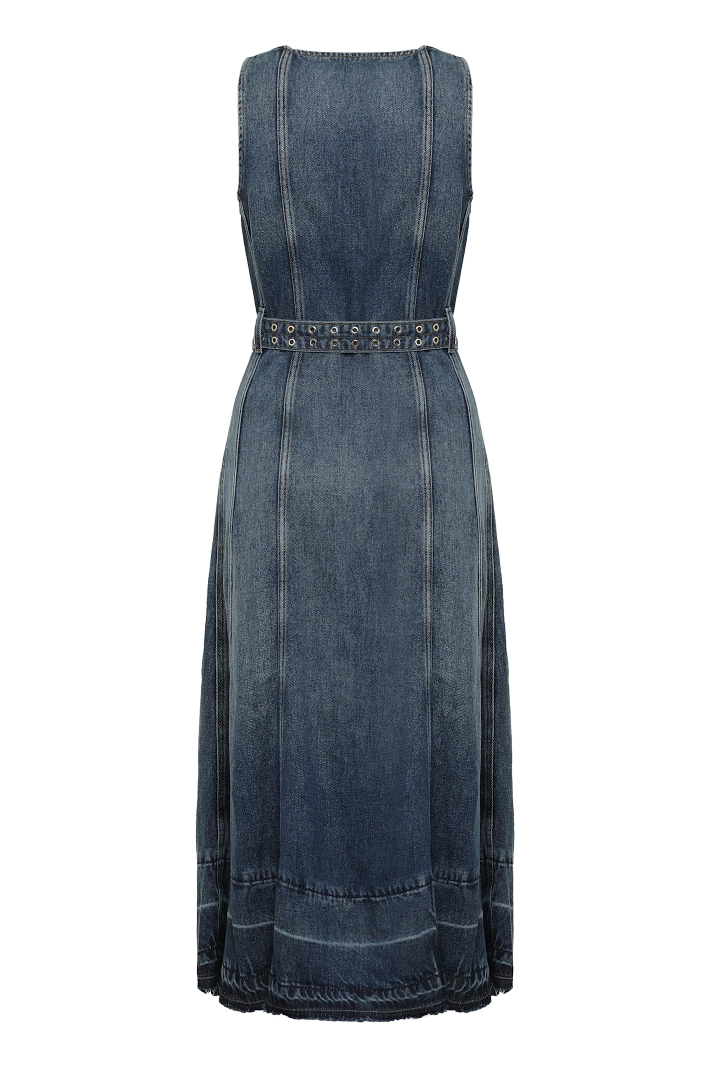 Ganni Blue Light Denim Belt Midi Dress In Denim