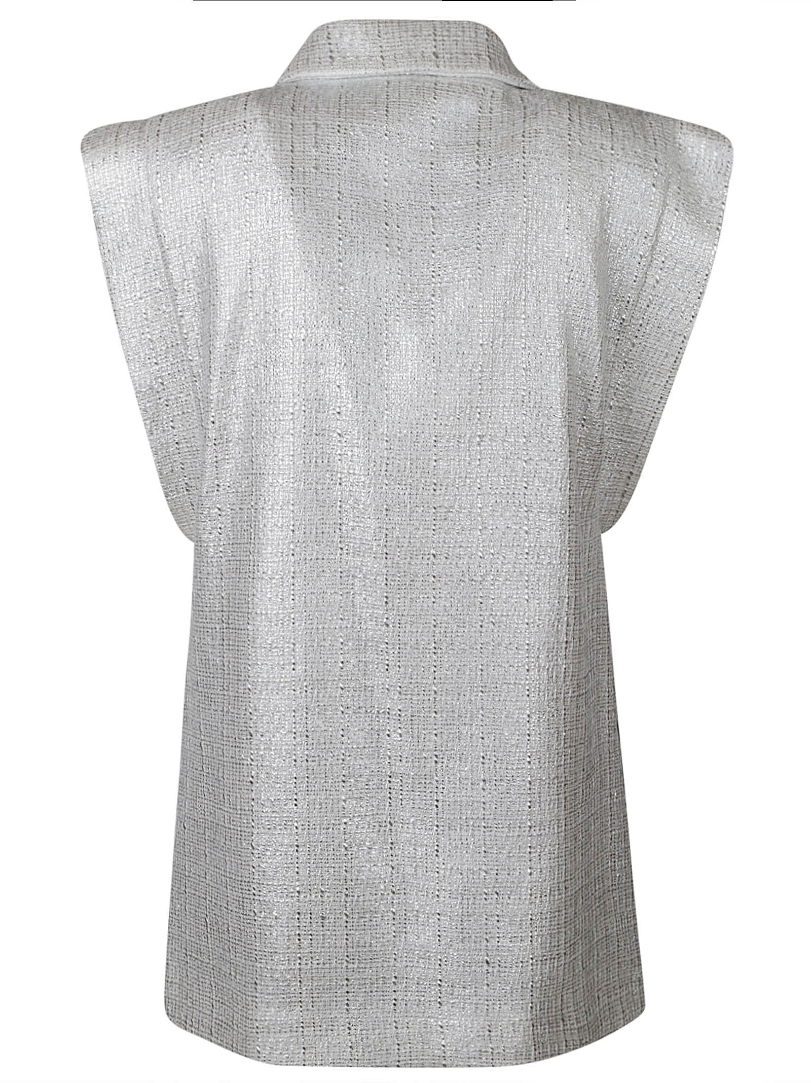 Shop Federica Tosi Double-breasted Sleeveless Tweed Blazer In Silver
