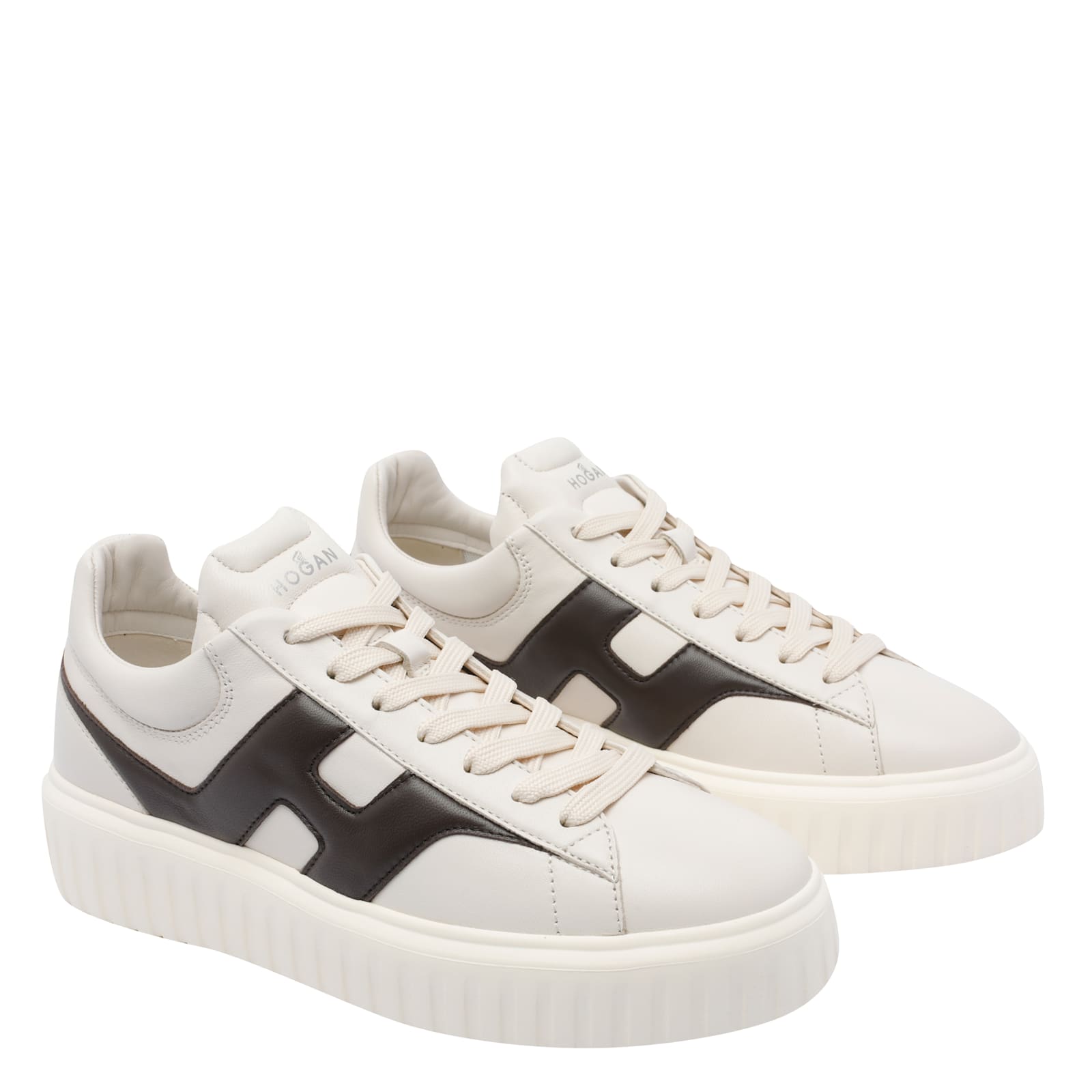 Hogan H-stripes Logo Lace-up Sneakers In White