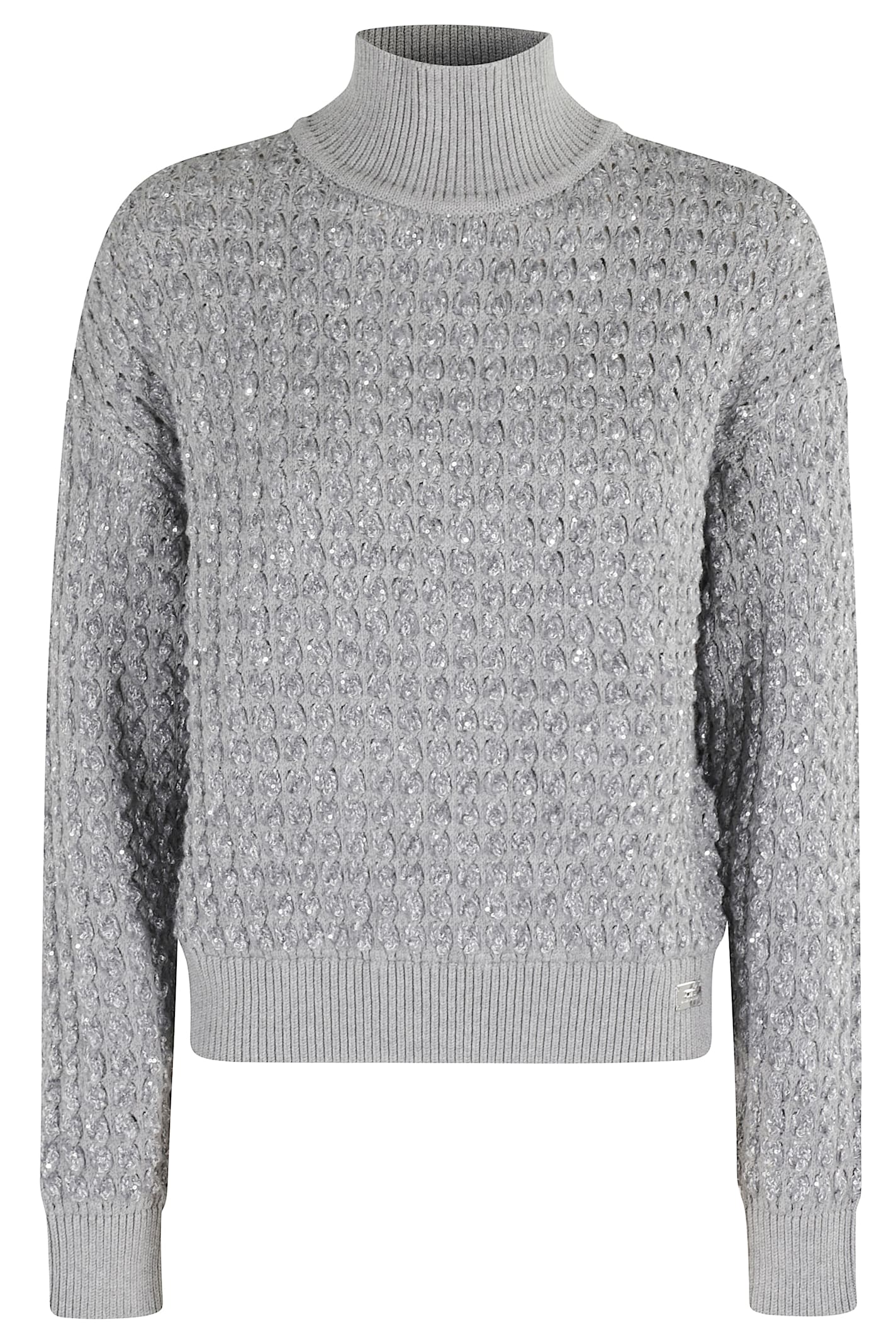 Elisabetta Franchi Sequin-embellished High-neck Sweater In Gray