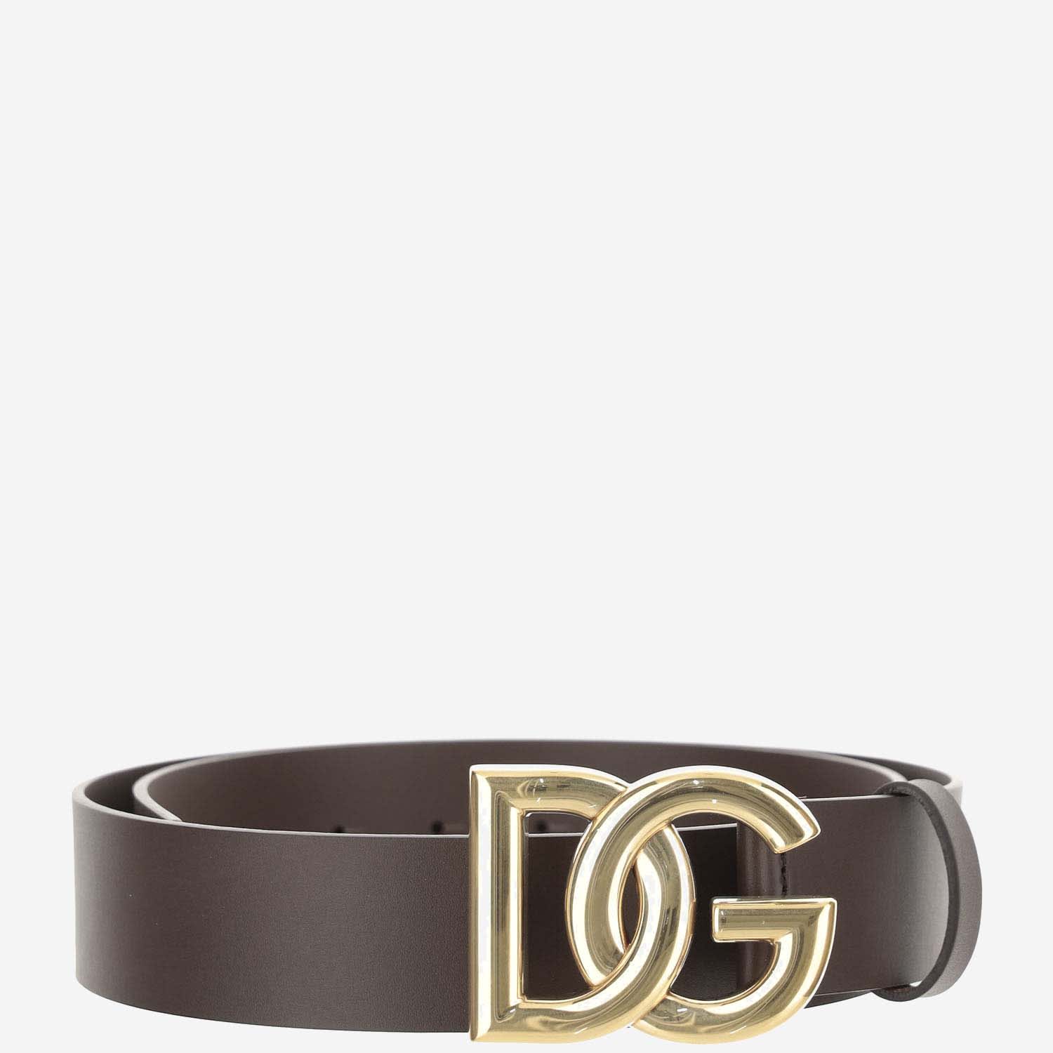 Dolce & Gabbana Lux Leather Belt With Crossed Dg Logo Buckle In Moro/oro