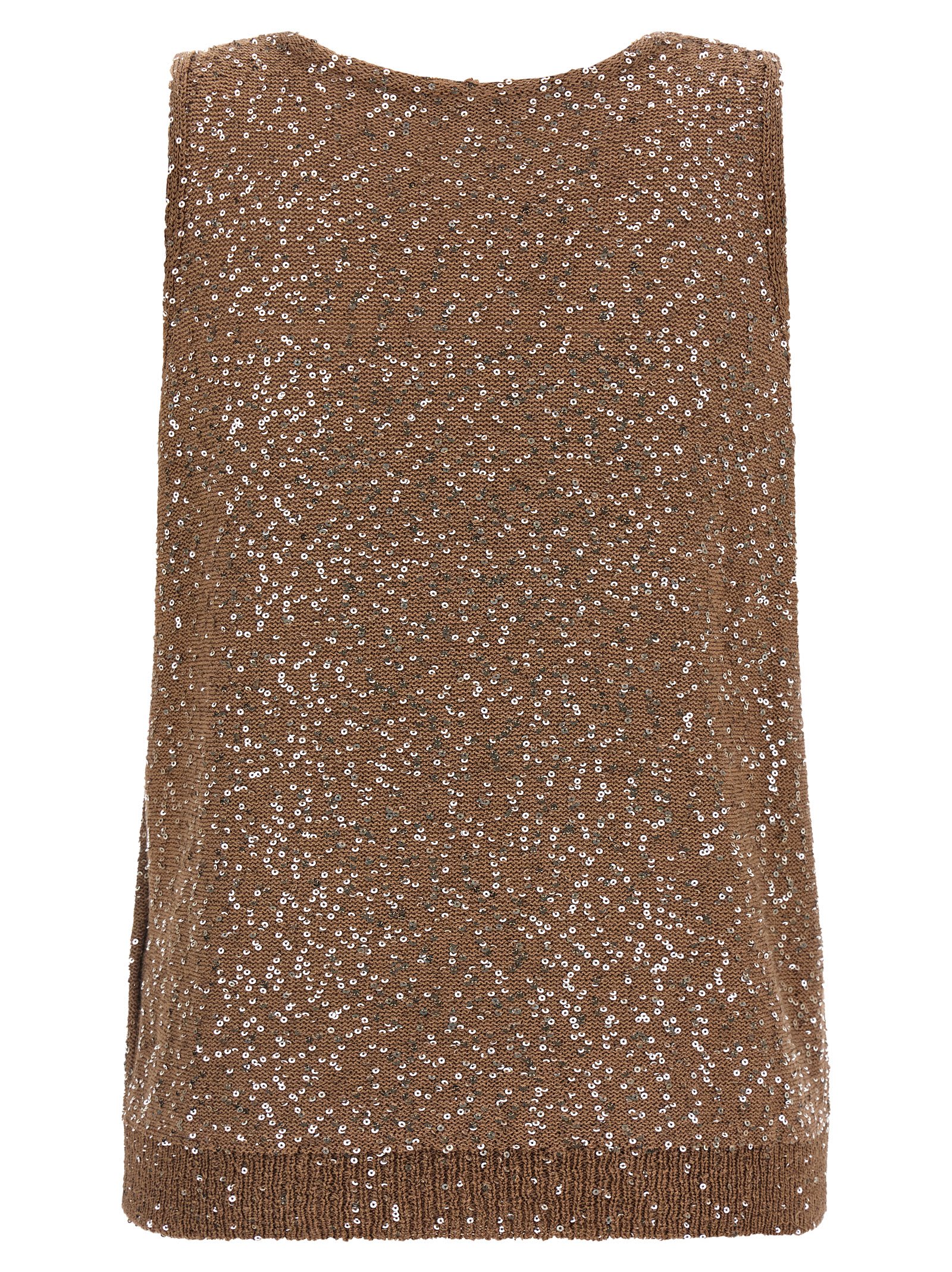 Weekend Max Mara Omens Acaici Sequin Knitted Top Marron Glace In Brown