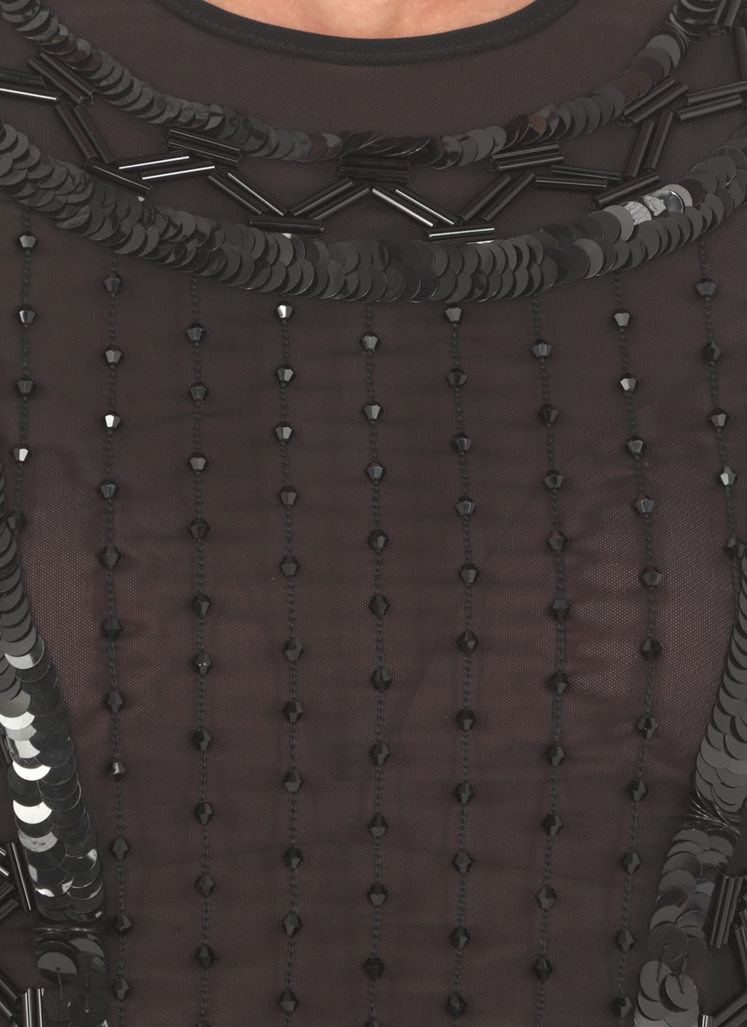 Alberta Ferretti Embellished Long-sleeve Mesh Bodysuit In Black