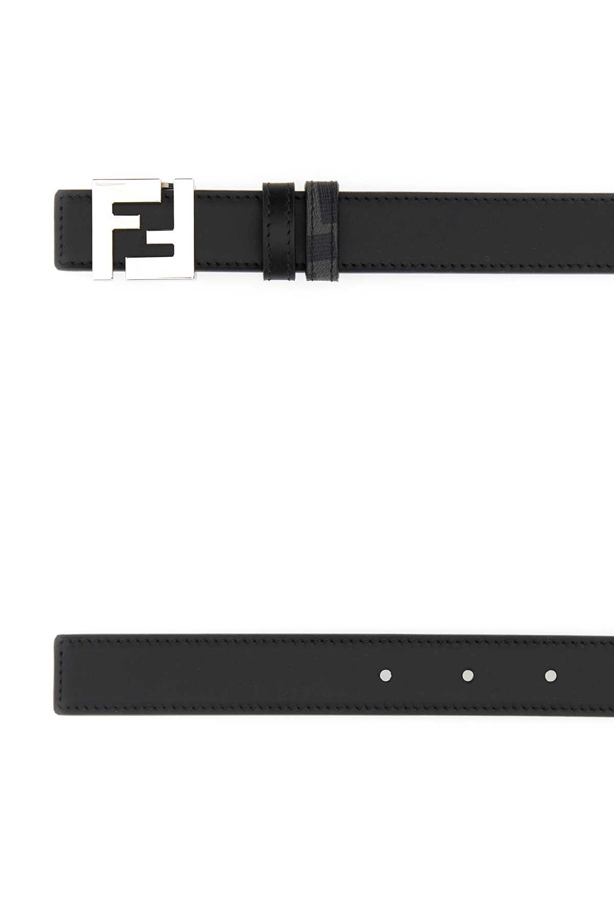 Shop Fendi Black Leather Ff Squared Reversible Belt In Greyblack