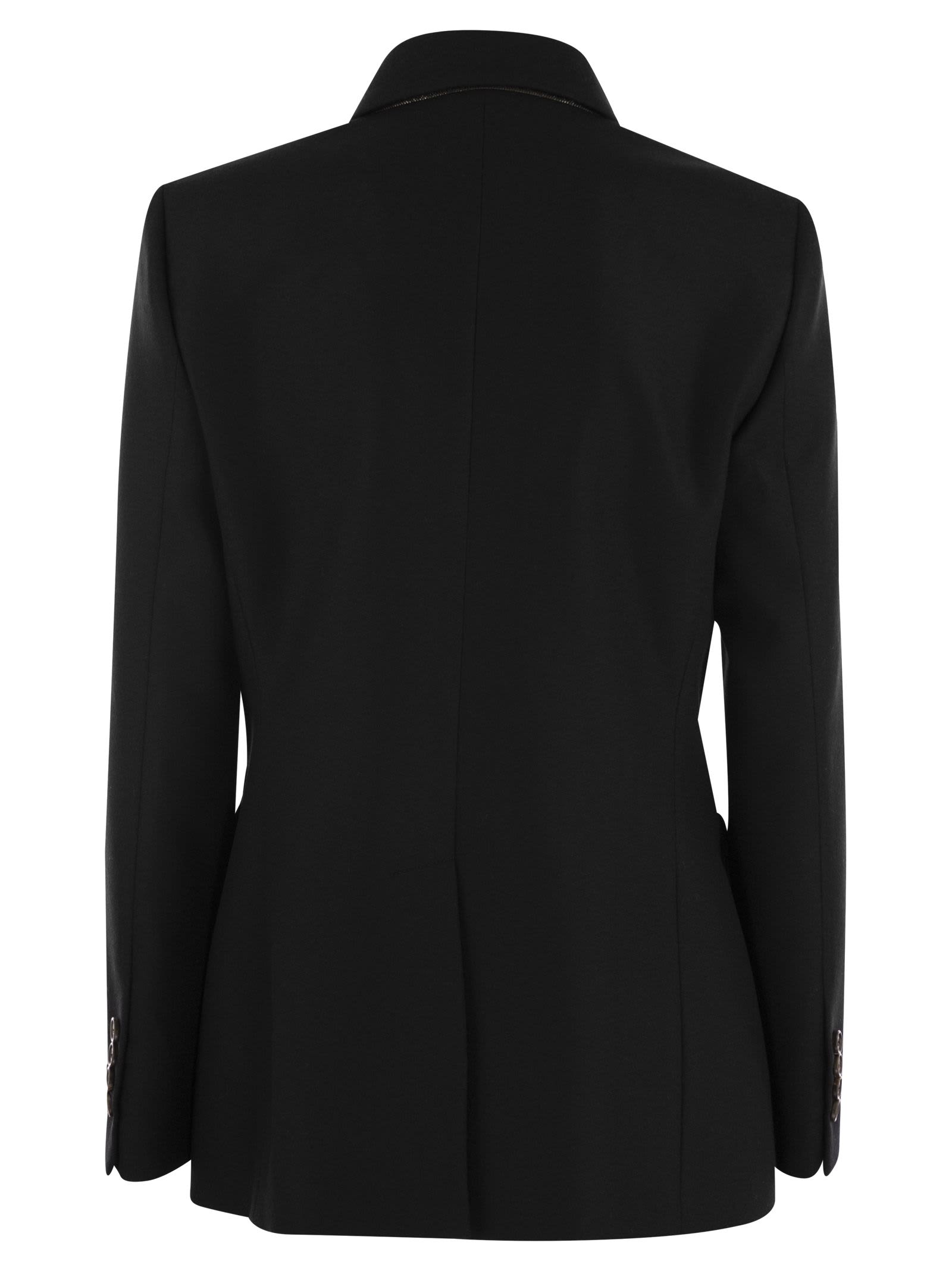 Shop Brunello Cucinelli Wool And Cashmere Jacket With Necklace In Black