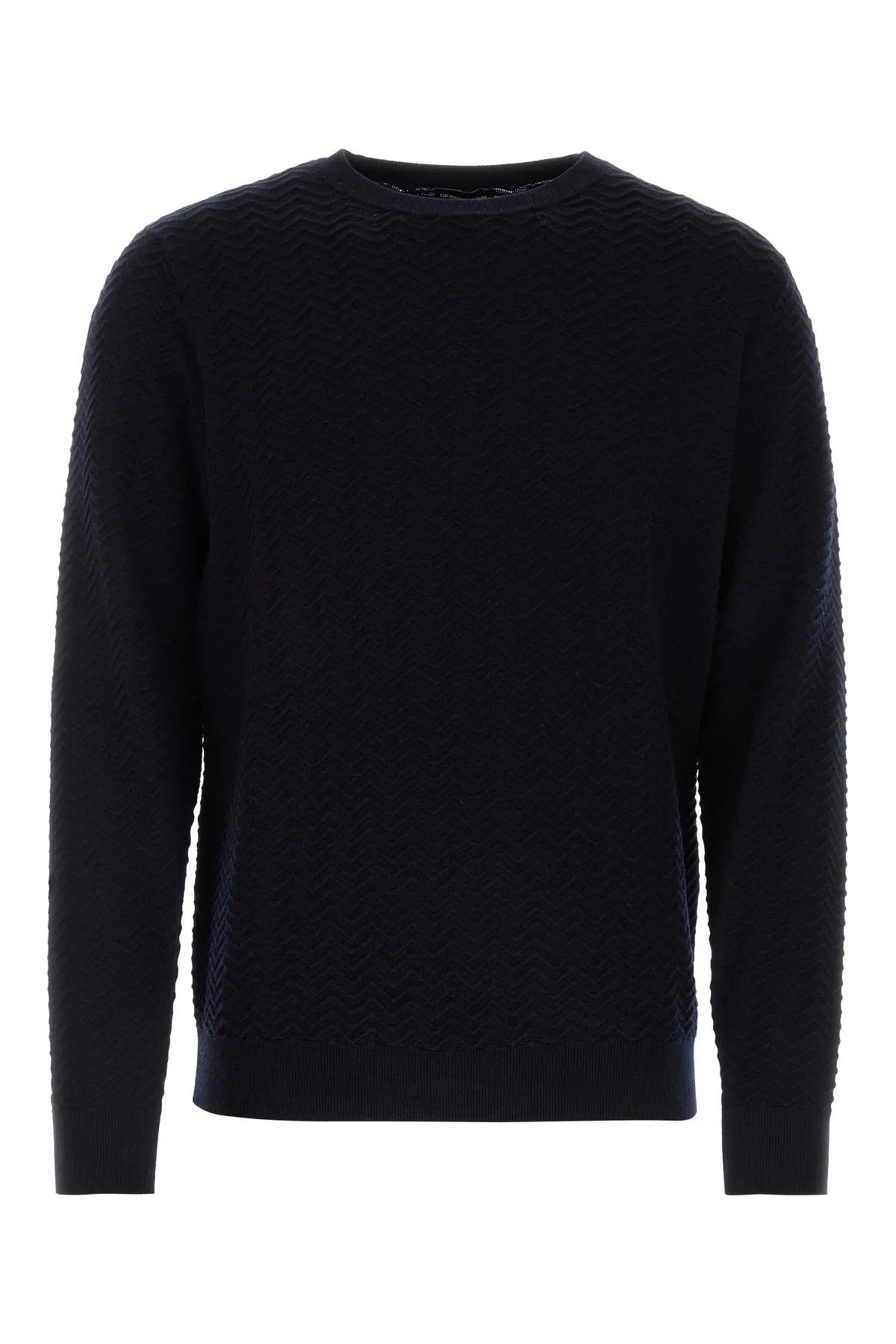 Shop Giorgio Armani Midnight Blue Wool Blend Sweater