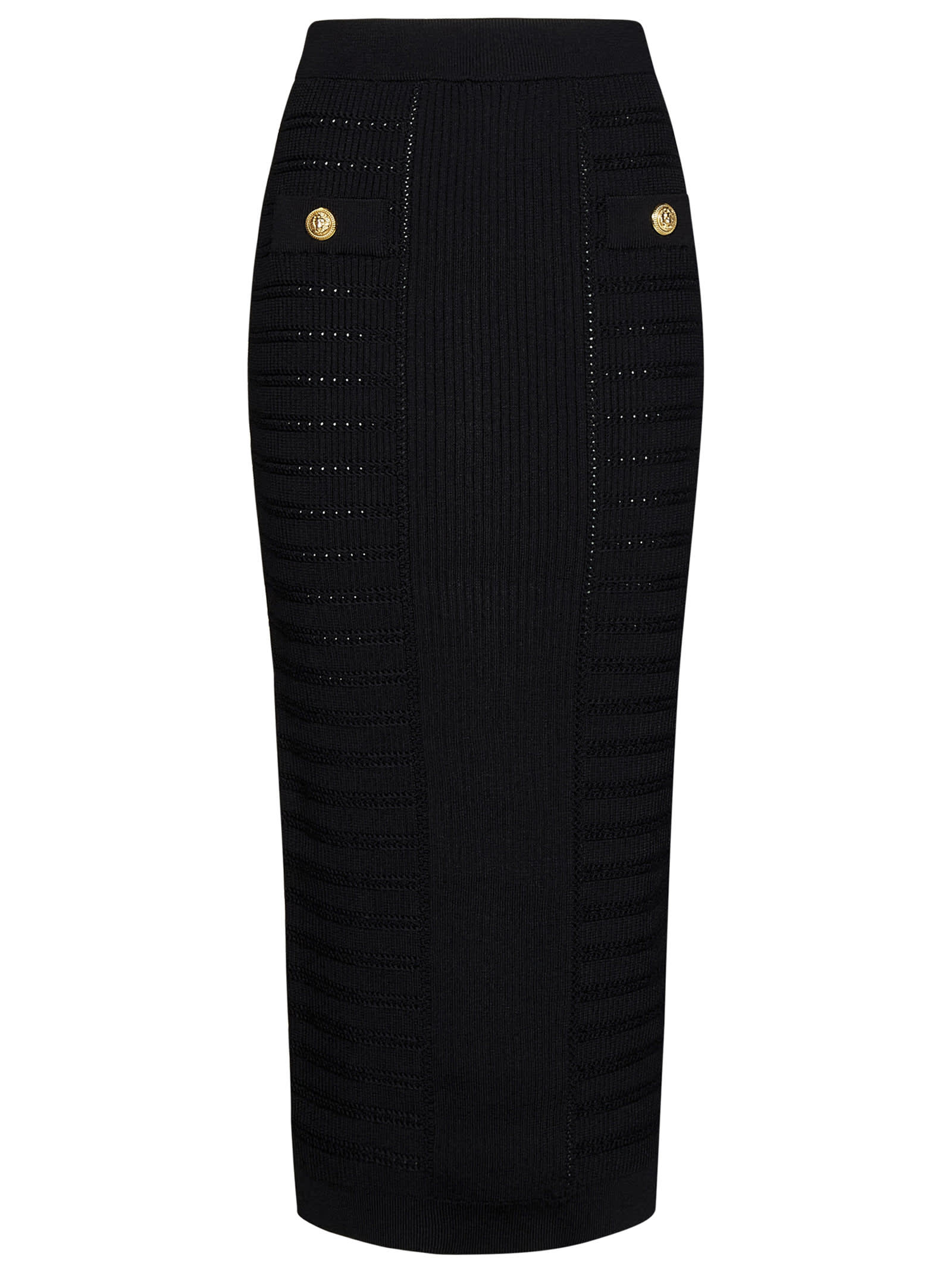 Balmain Viscose-blend Knit Midi Skirt In Black