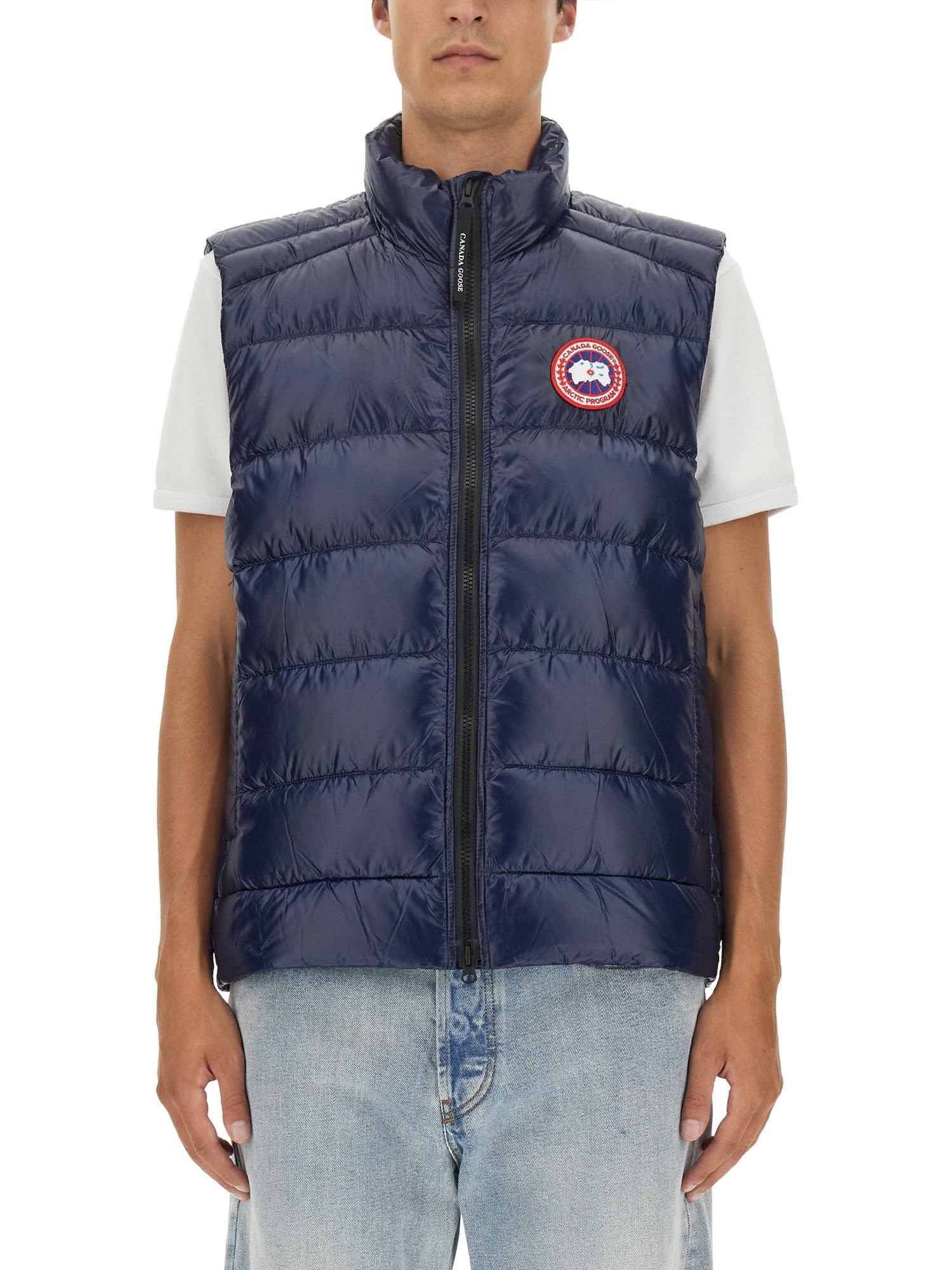 Shop Canada Goose Down Vest With Logo Patch In Blue