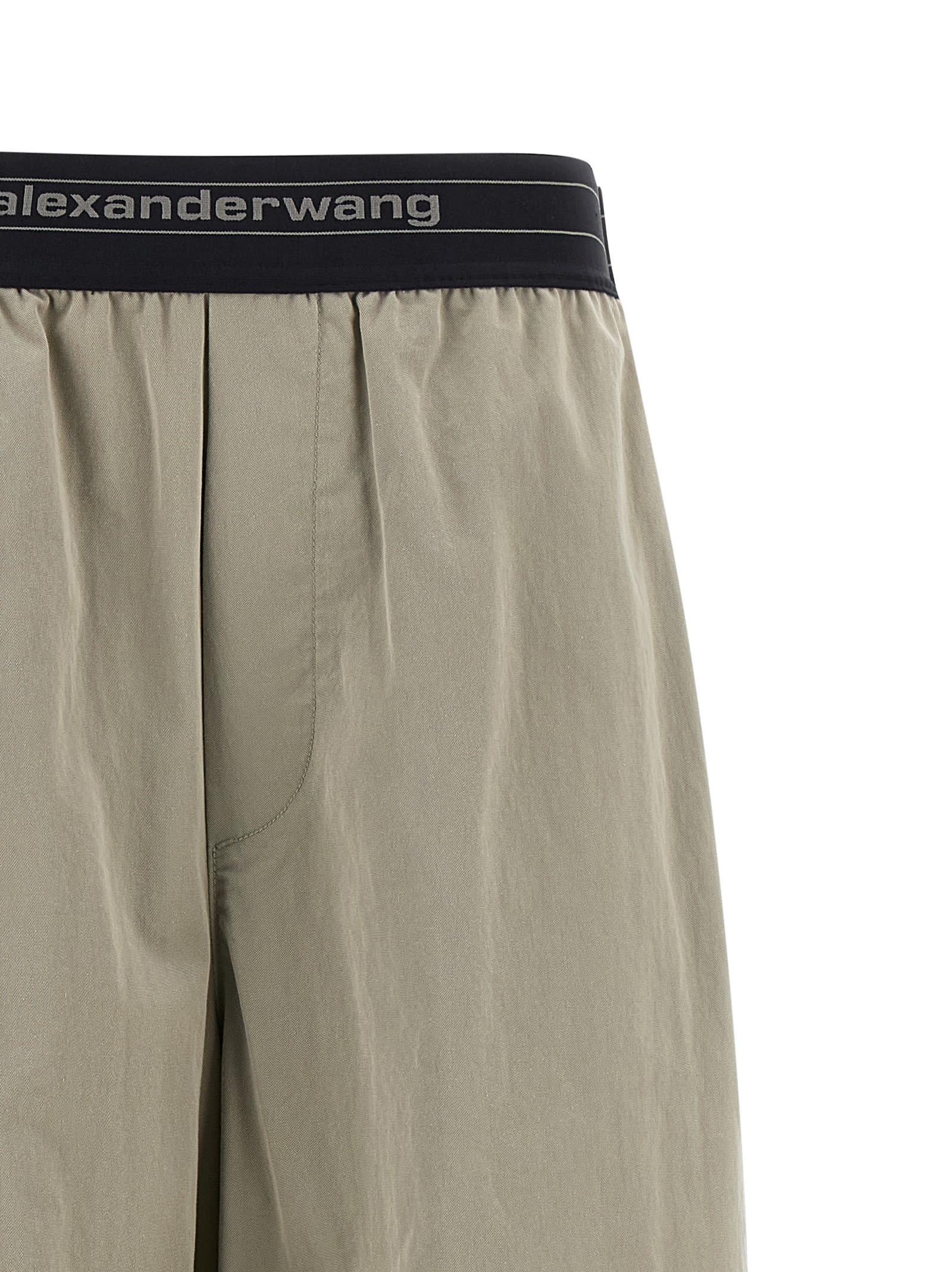 Alexander Wang Wide-leg Cotton-nylon Blend Pants With Jacquard Logo Waistband In Gray