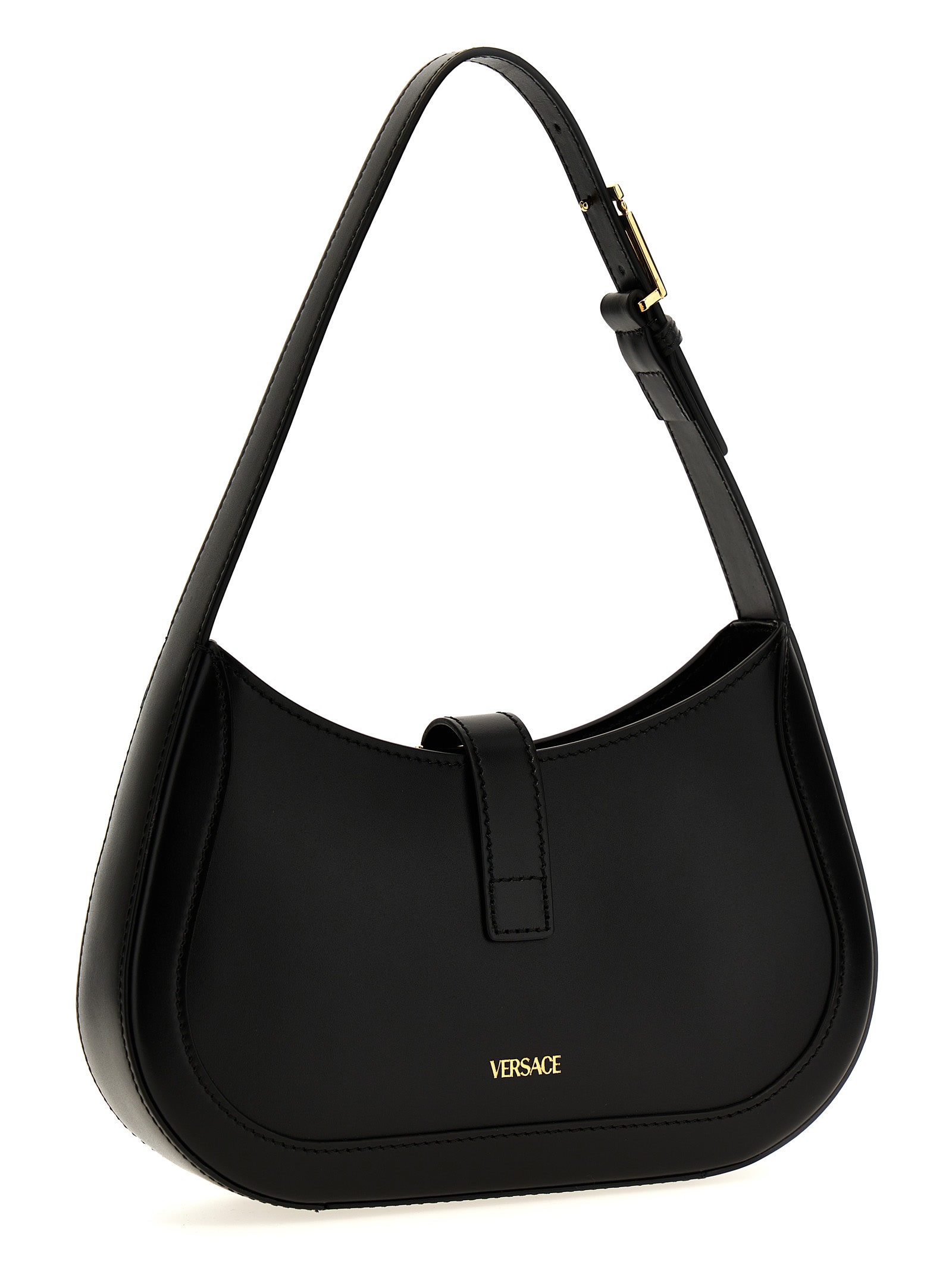 Shop Versace Greca Goddess Small Shoulder Bag In Black