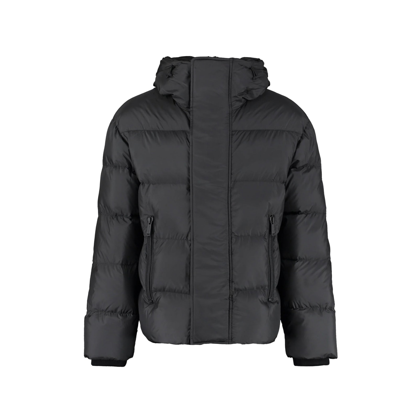 Dsquared2 Nylon Down Jacket With Logo Patch In Black