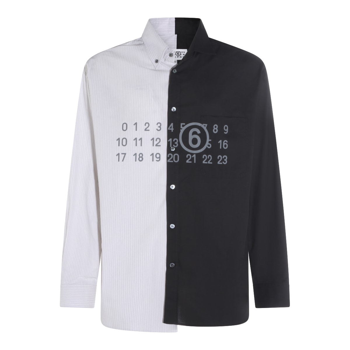 Mm6 Maison Margiela Tailored Black Shirt With Pointed Collar And Button Cuffs In Multi