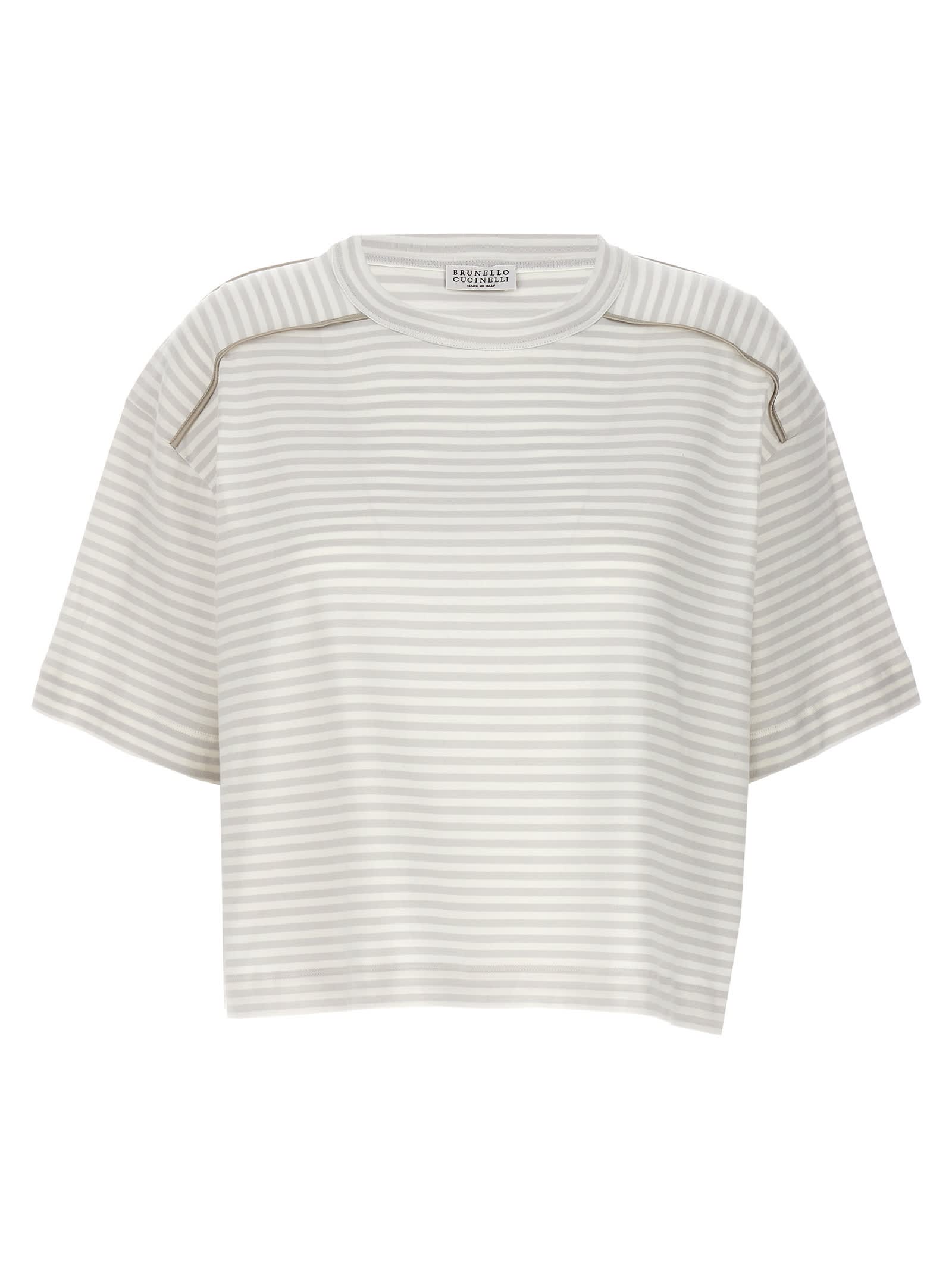 Shop Brunello Cucinelli Striped T-shirt In Grey