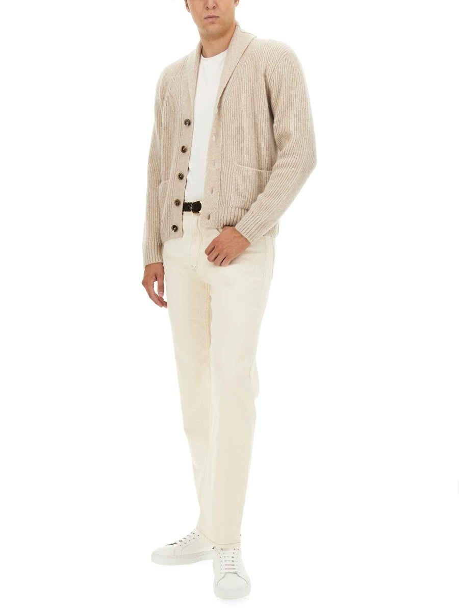 Shop Tom Ford Brushed Shawl Collar Knitted Cardigan In Beige