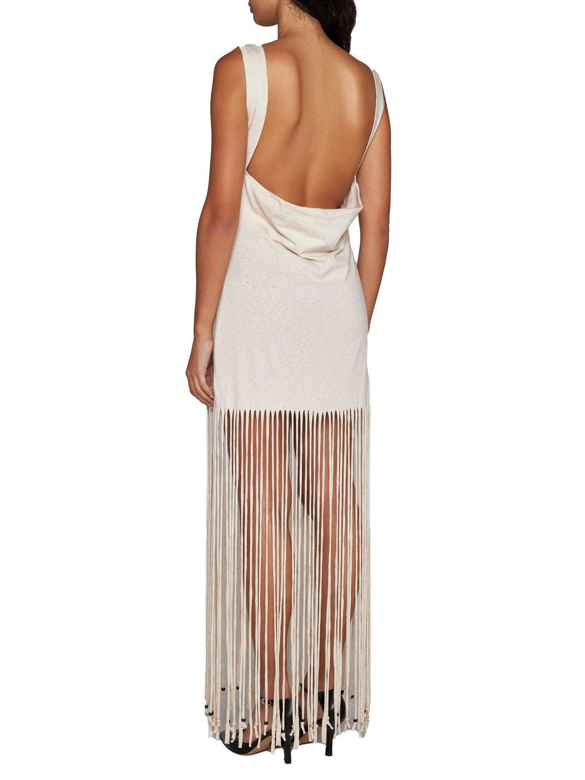 Shop Alanui Fringed Sleeveless Maxi Dress In White