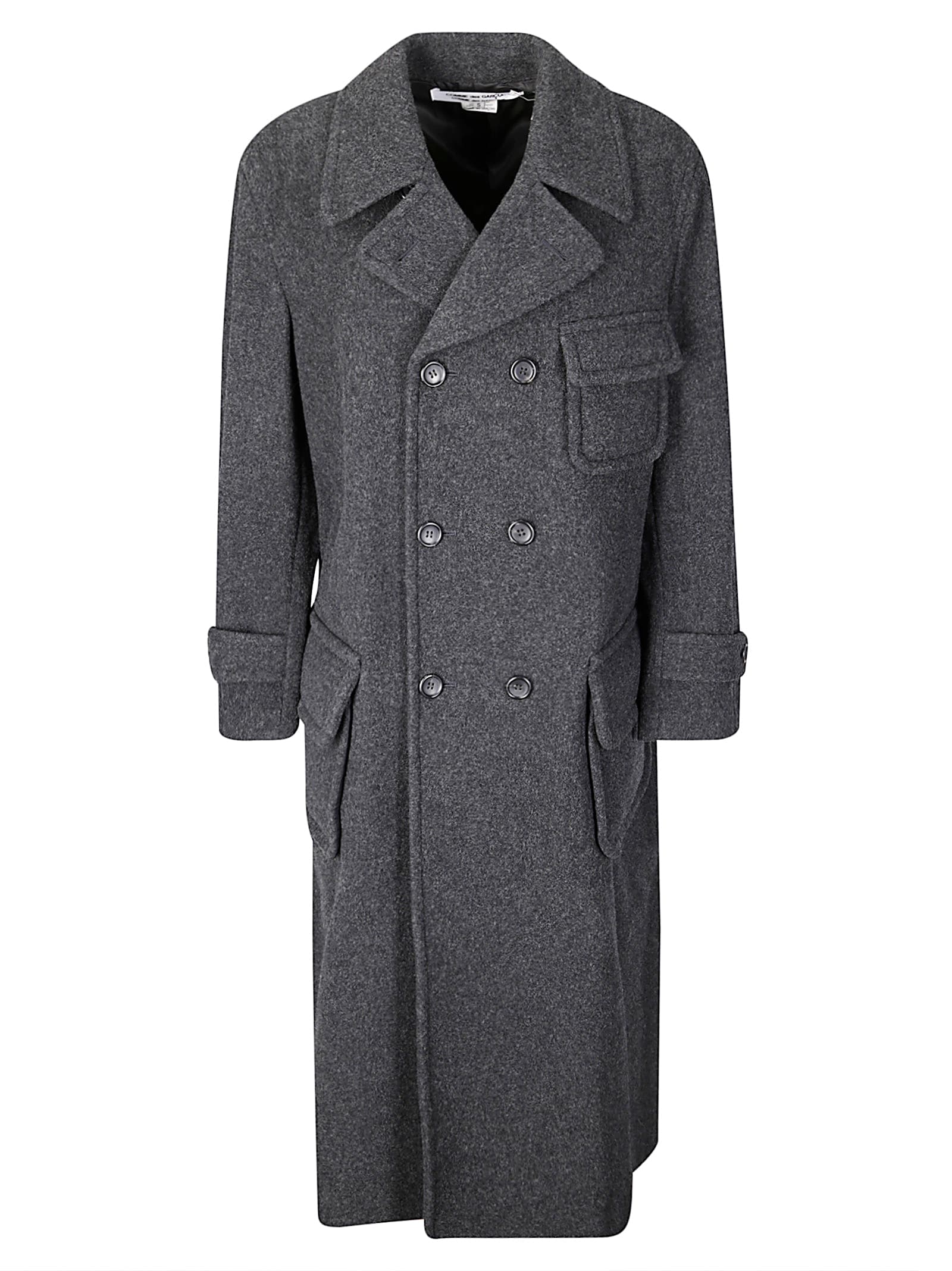 Comme Des Garçons Double-breasted Fastening Grey Wool Coat In Gray