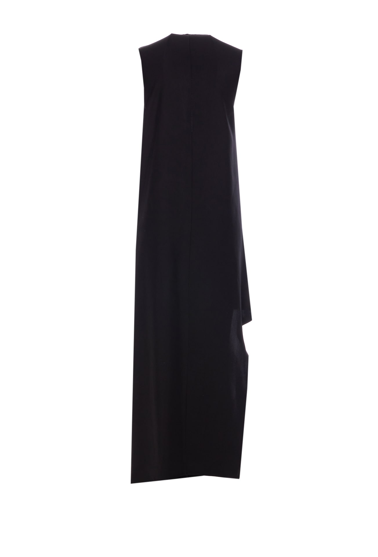 Sportmax Sport Max Long Asymmetrical Viscose Twill Dress In Nero