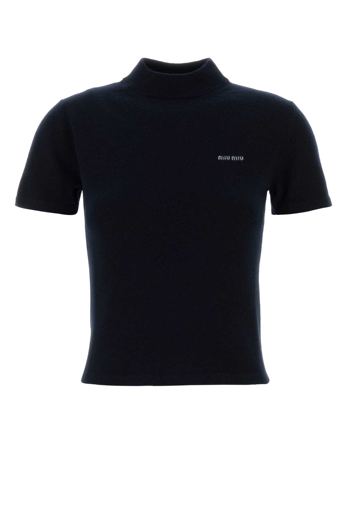 Miu Miu Mock-neck Cashmere Sweater In Blue