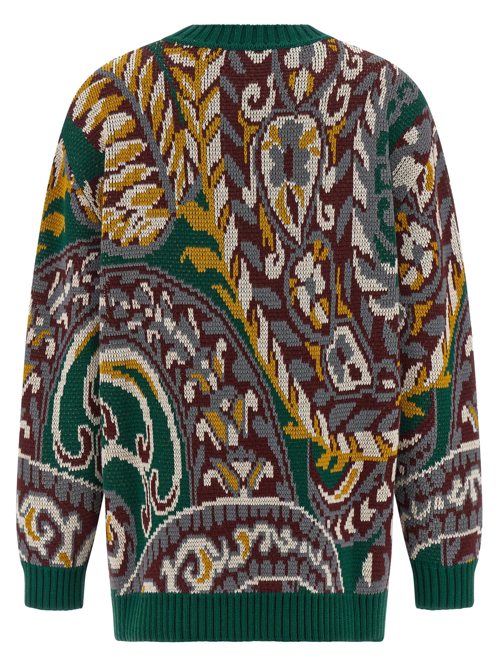 Etro Patterned Jacquard Wool Sweater With Dropped Shoulders In Multi