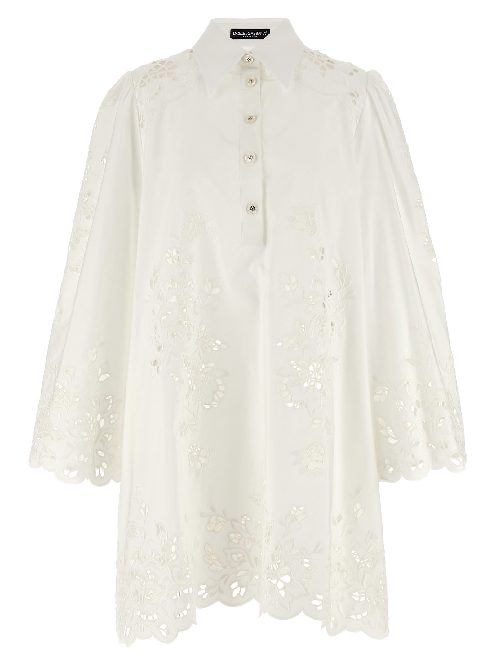 Dolce & Gabbana Sleeve Puff Embroidery Floral Hem Scalloped In White