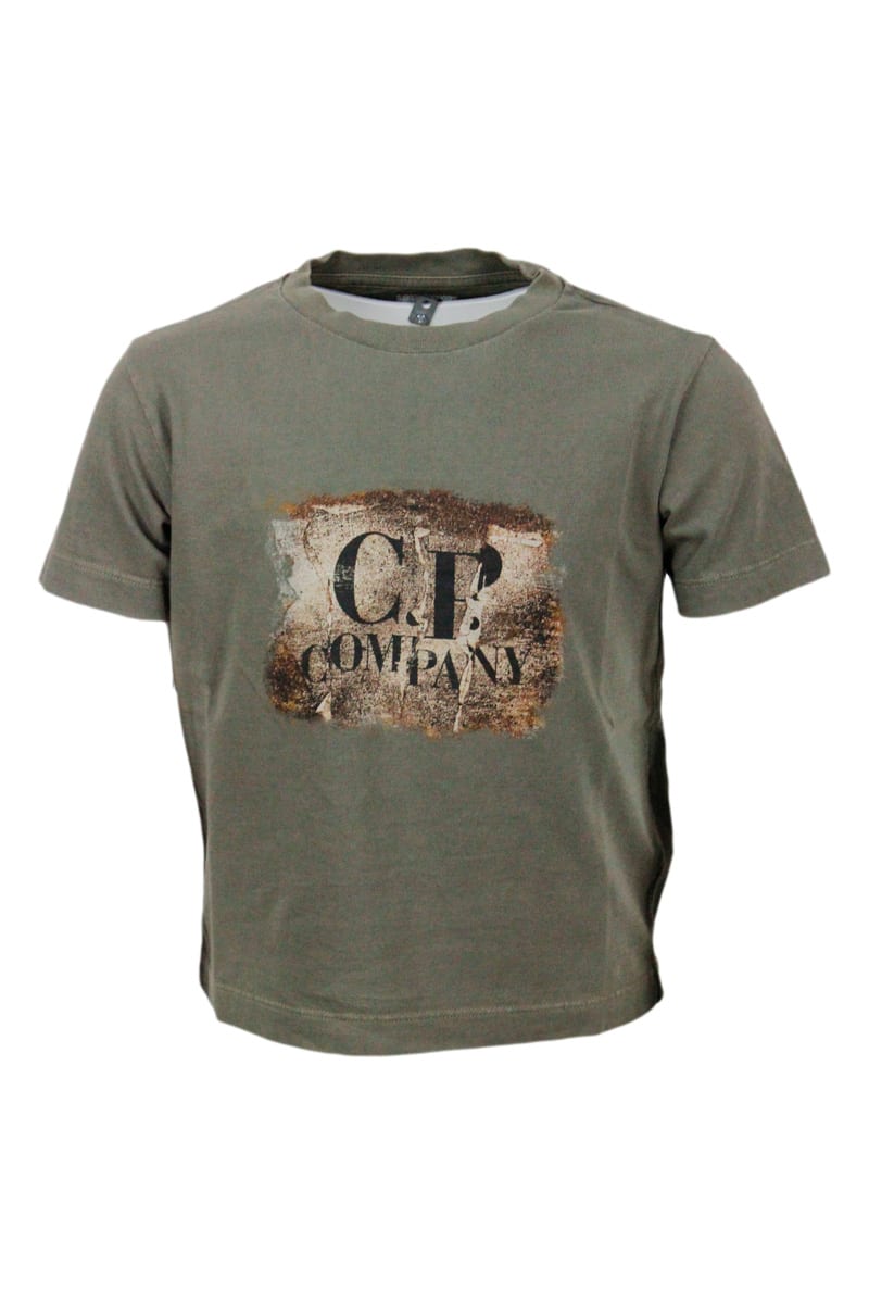 C.P. Company Garment-dyed Cotton Jersey Short-sleeved Crew Neck T-shirt With Logo On The Chest