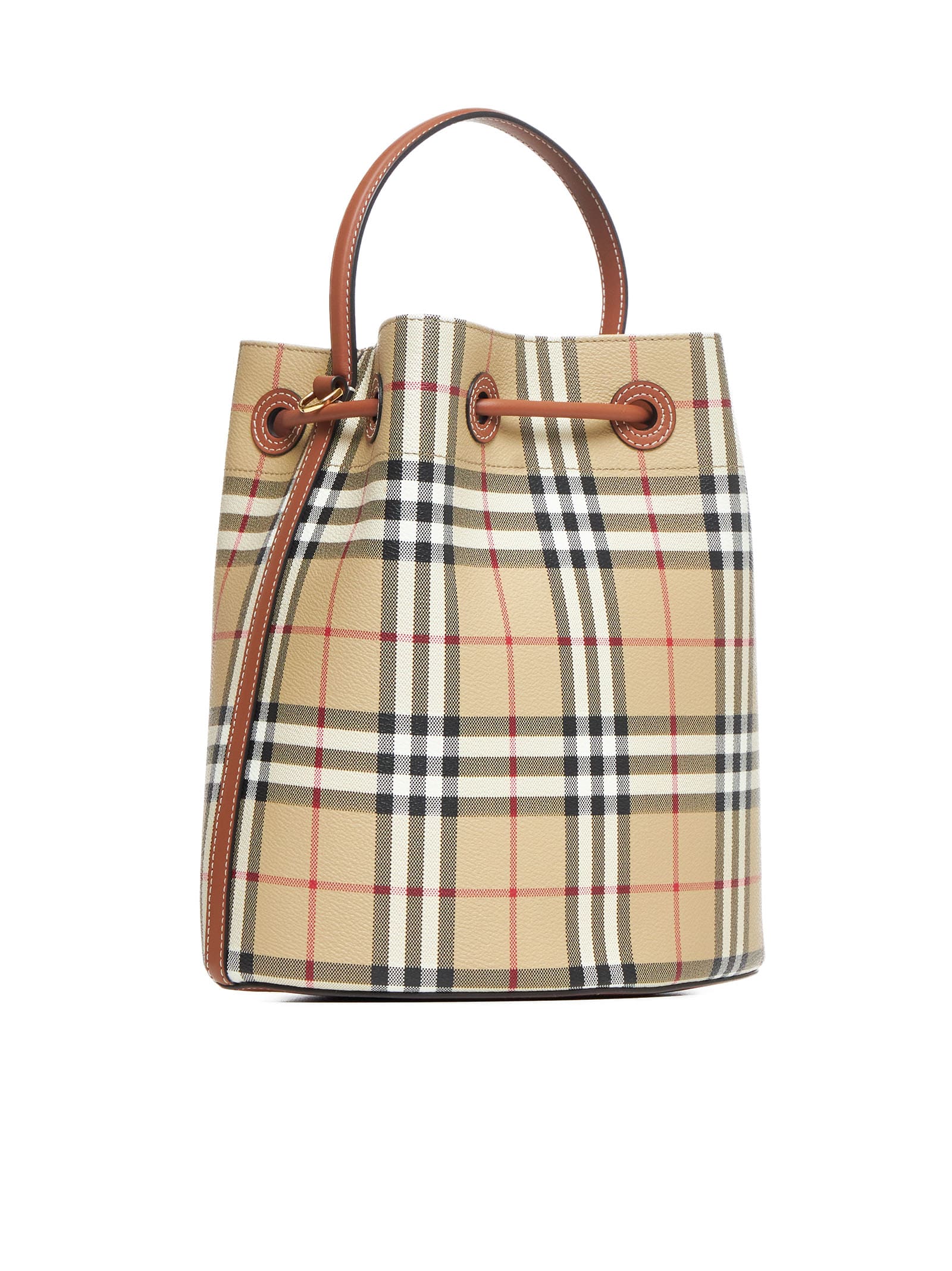 Shop Burberry Tote In Vntg Chk/briar Brown