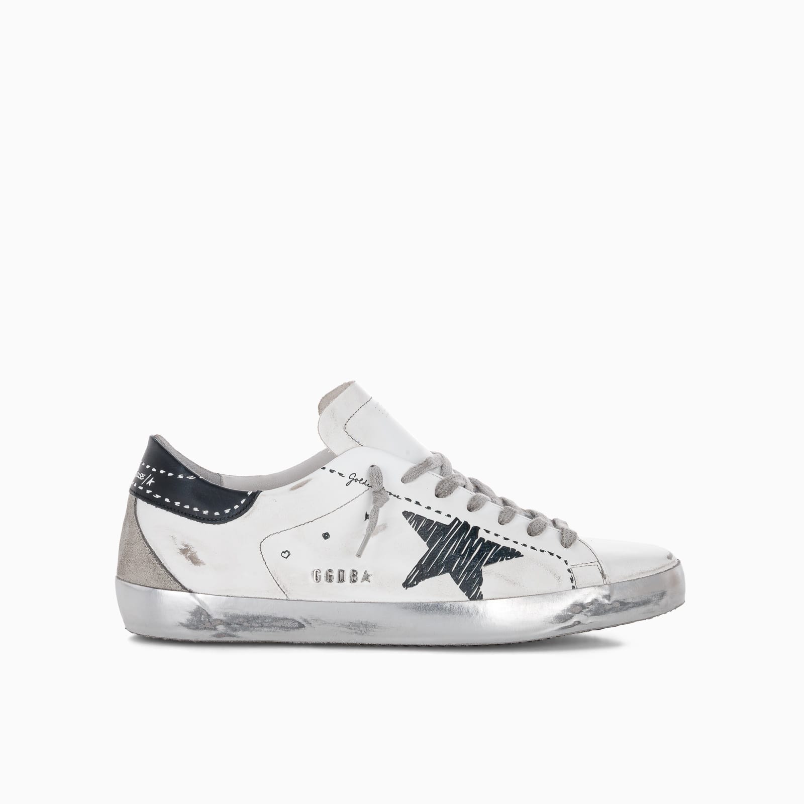 Golden Goose Superstar Sneaker With Silver Sole And Star Print