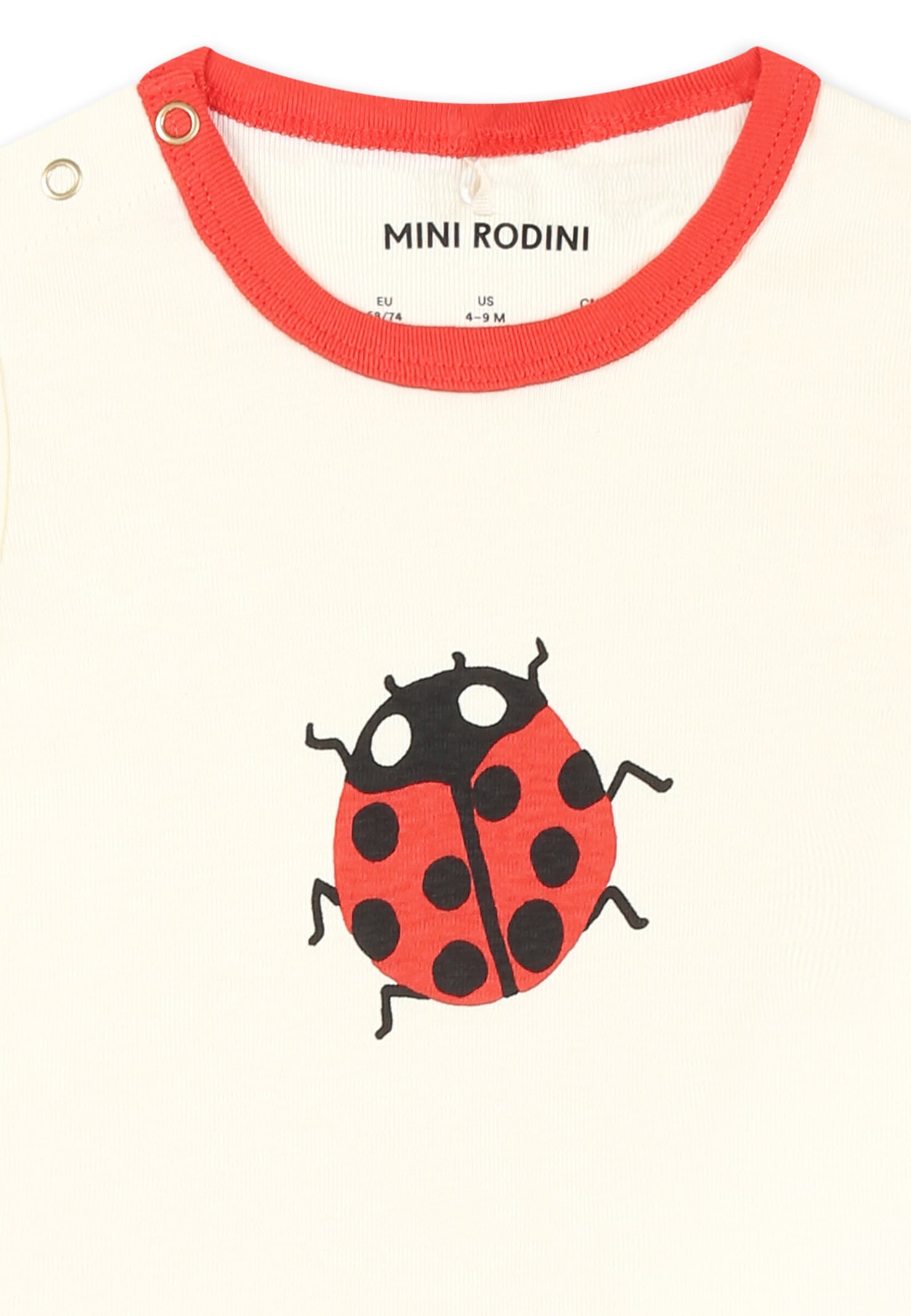 Mini Rodini Ivory Bodysuit For Baby Girl With Ladybug In Ivory