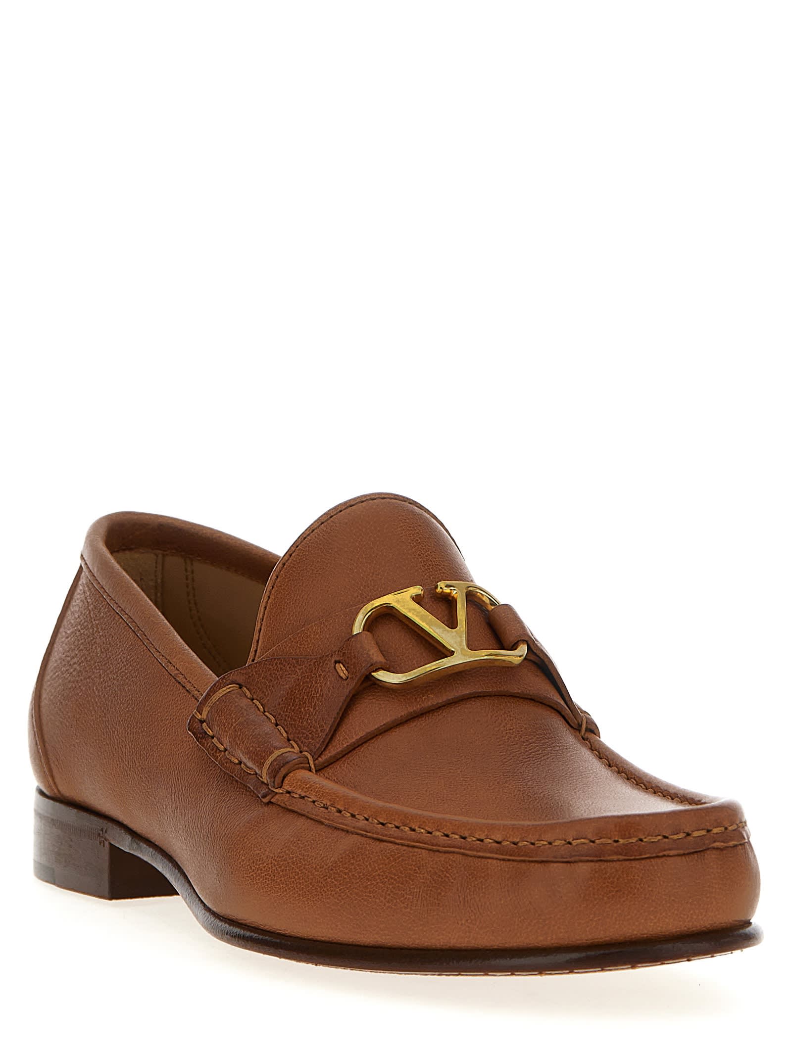 Valentino Vlogo Signature Loafers Gold-tone Hardware In Brown