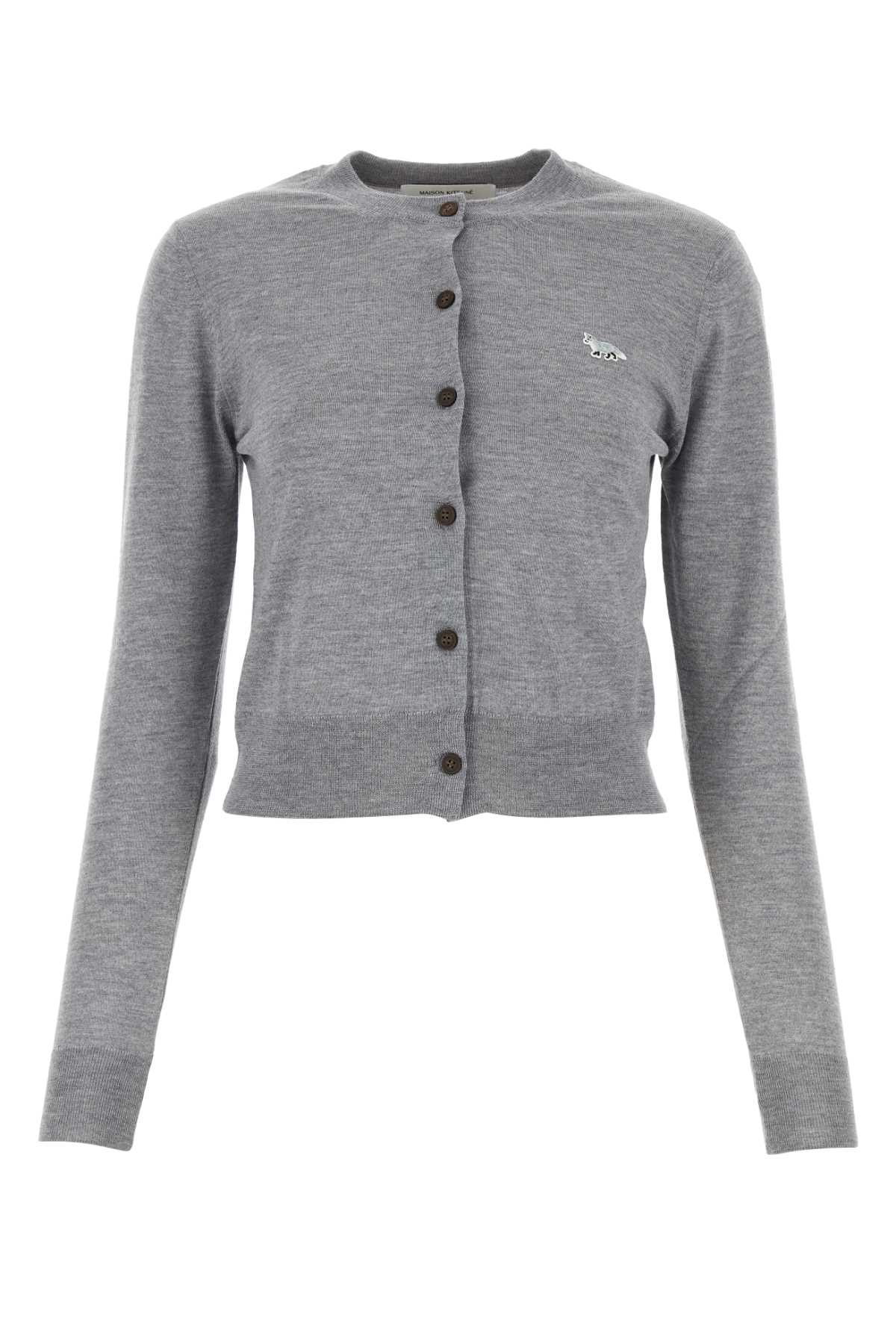 Maison Kitsuné Melange Grey Wool Cardigan