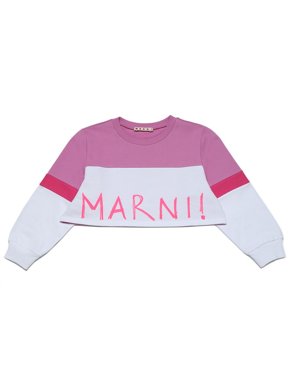 Marni Kids Girls Cropped Bicolor Cotton Sweatshirt With Logo Print