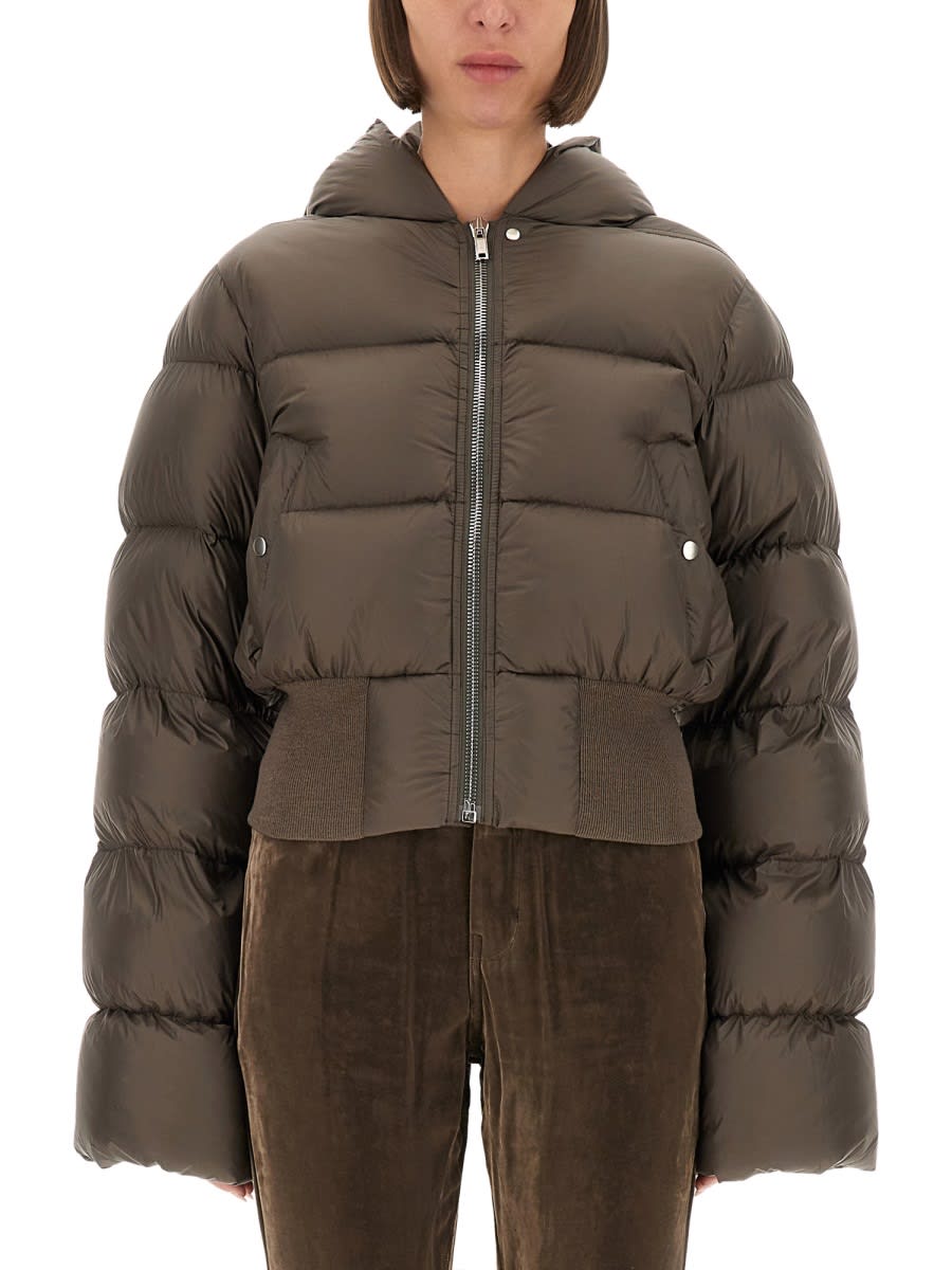 Rick Owens Down Jacket With Hood In Brown