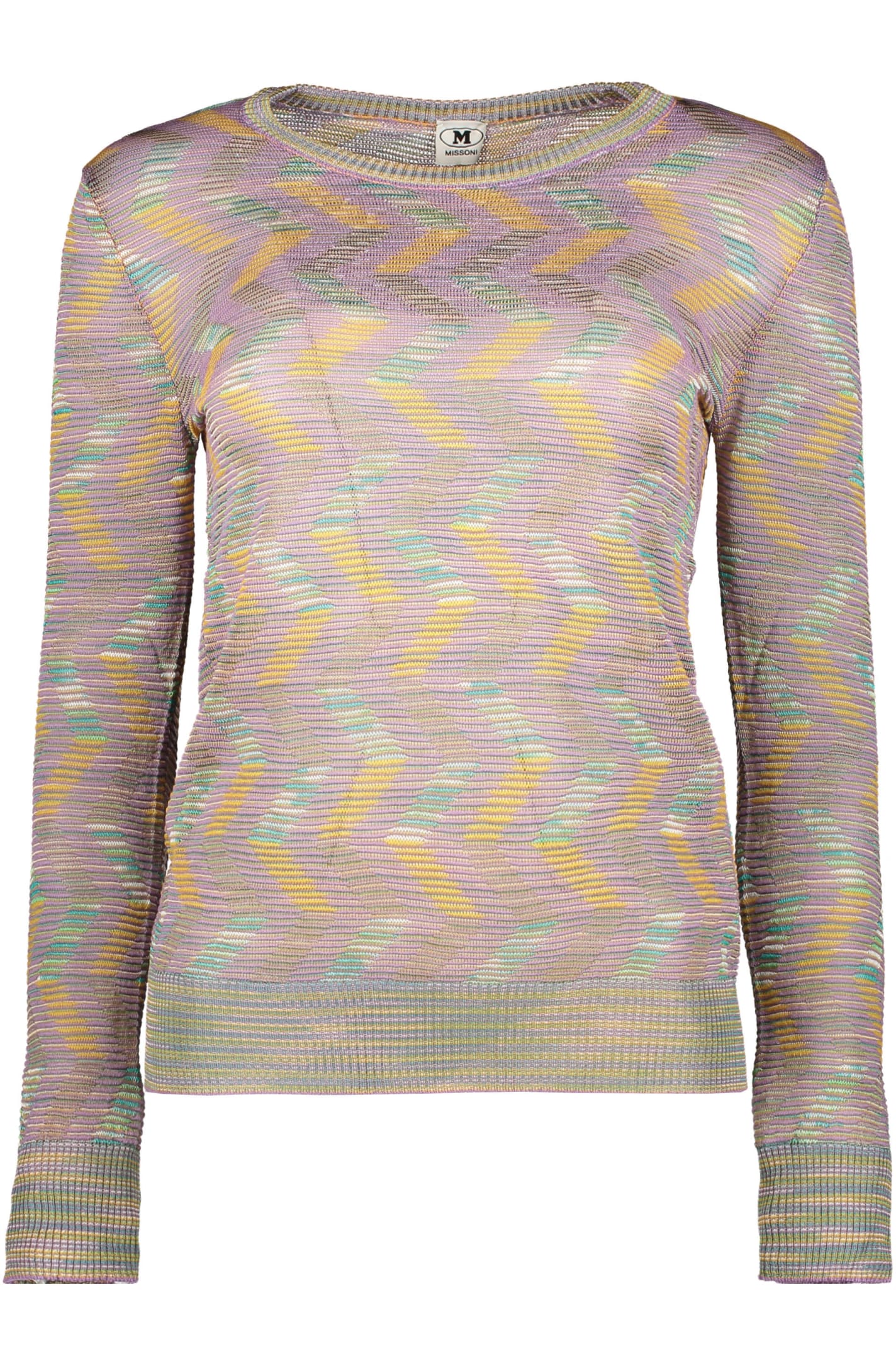 M Missoni Long Sleeve Crew-neck Sweater In Lilac