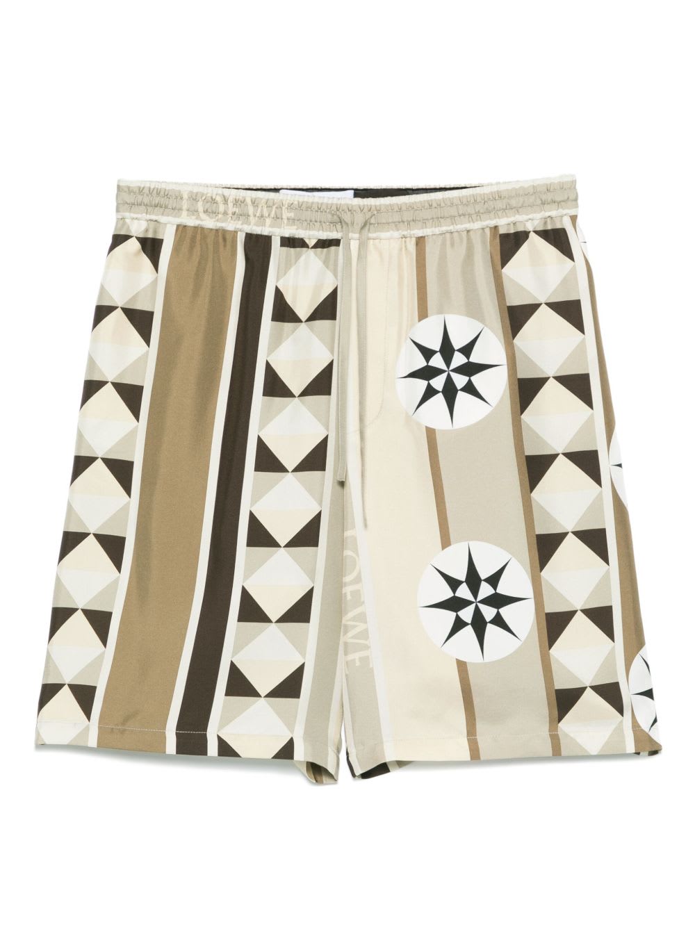 Loewe Paula's Ibiza Straight-leg Printed Silk Drawstring Shorts In Brown