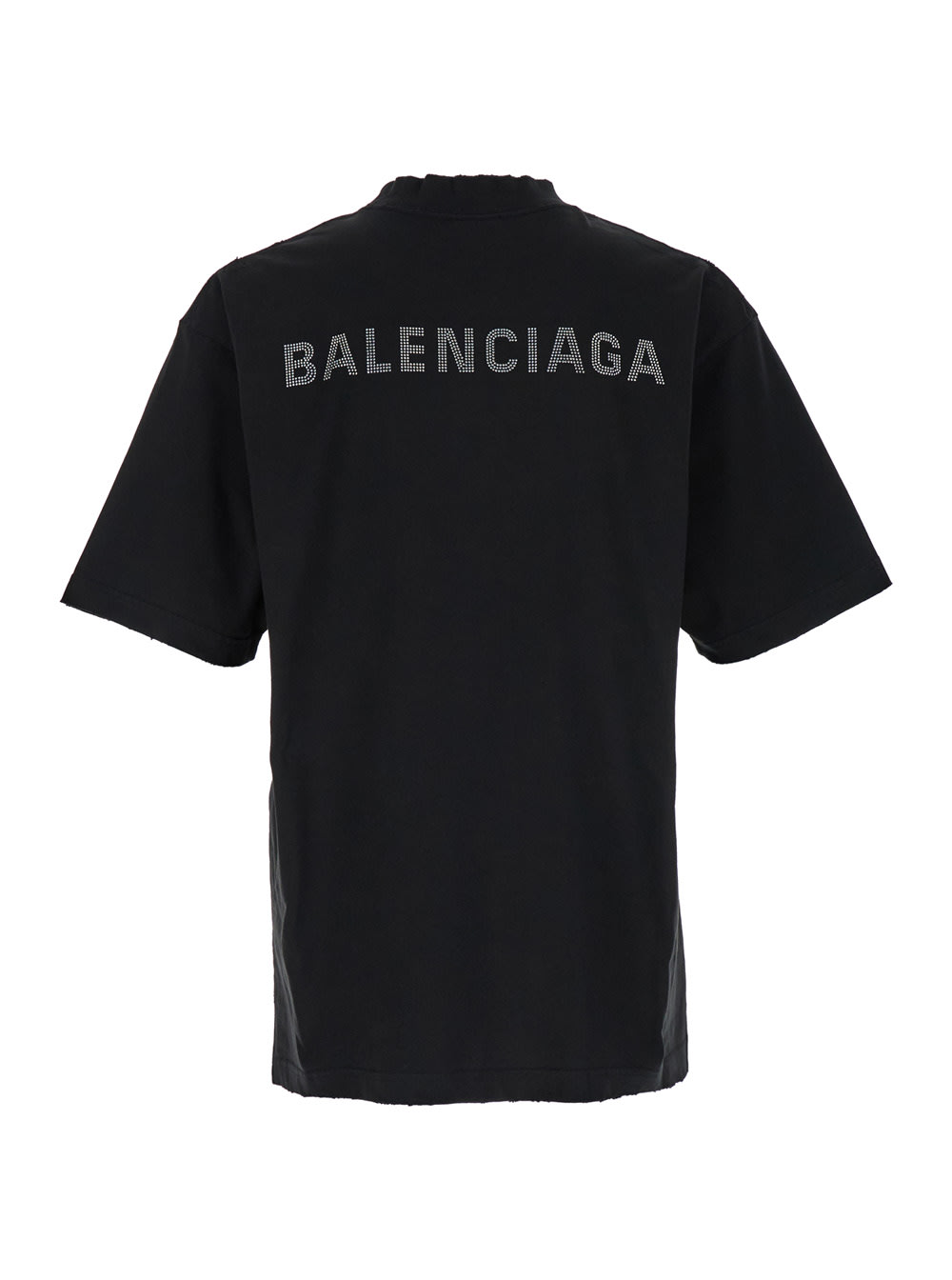 Shop Balenciaga Black T-shirt With  Back Logo In Rhinestones In Vintage Jersey Woman