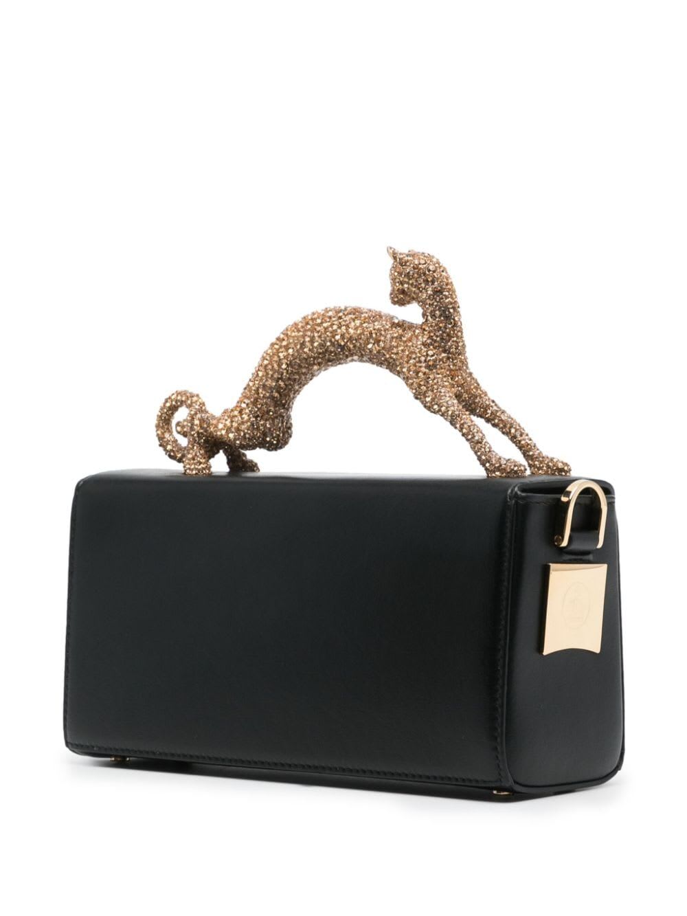 Shop Lanvin Pencil Bag Nano Cat Handle Strass In Black