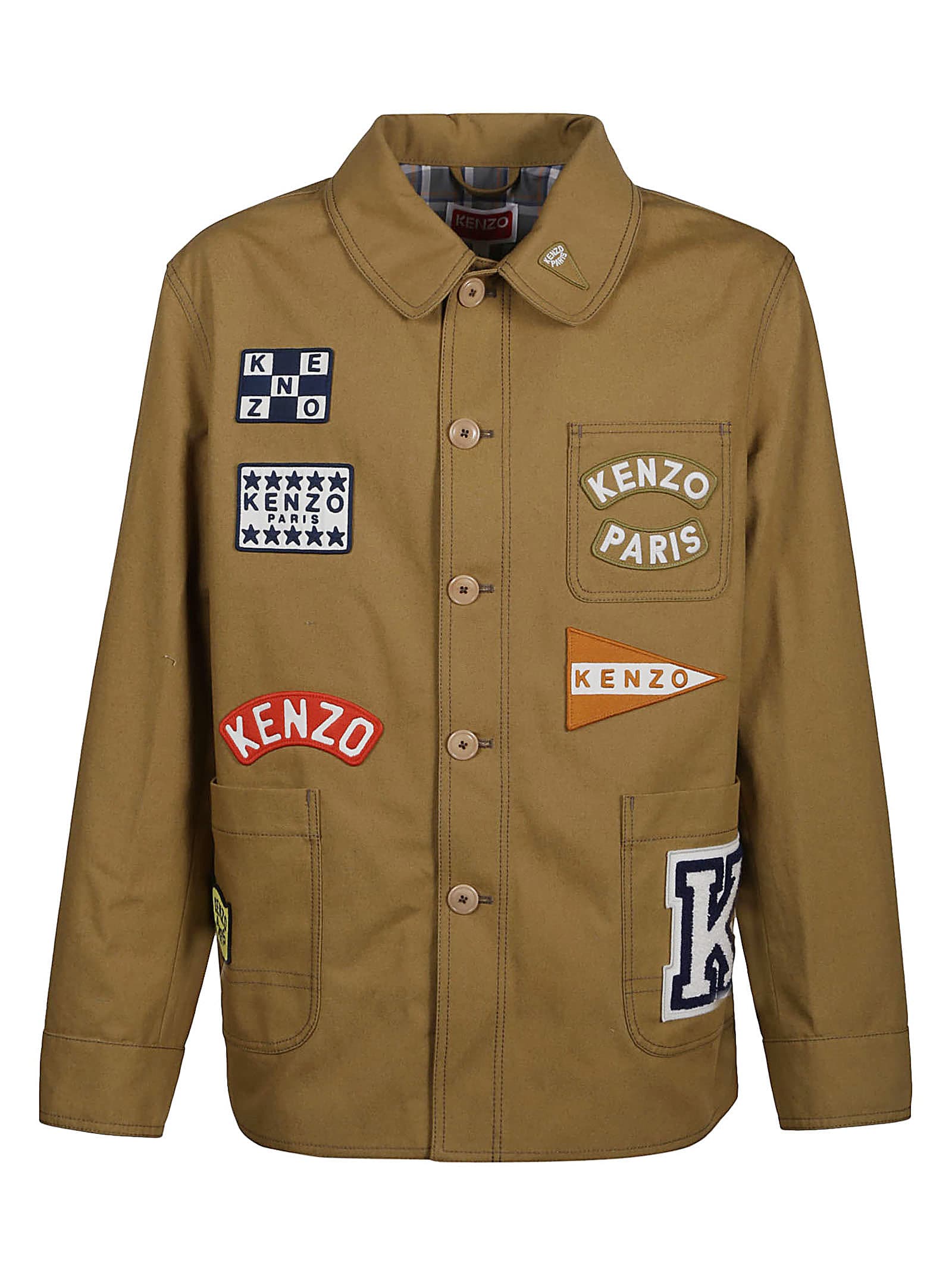 Kenzo Jacket With Logo Patch In Brown