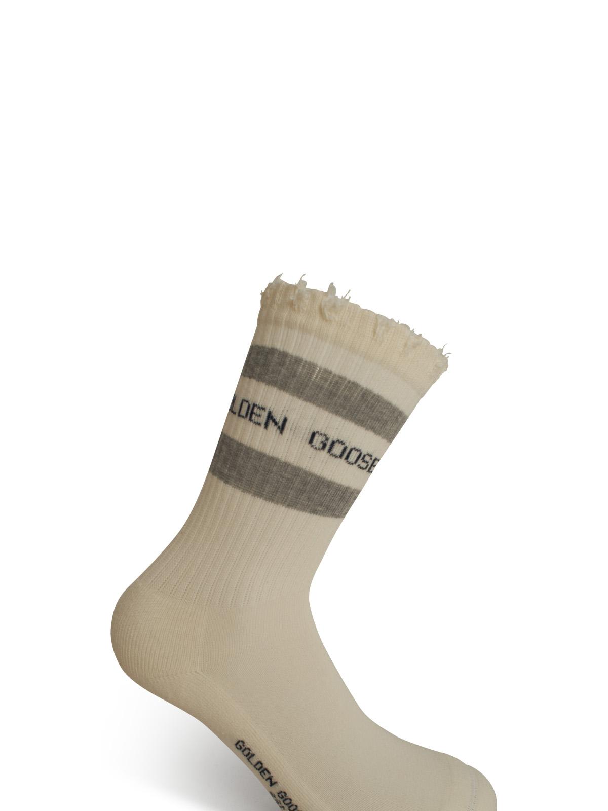 Golden Goose Cream Cotton Blend Socks In Heritage White/ Melange Grey/ Blue Navy
