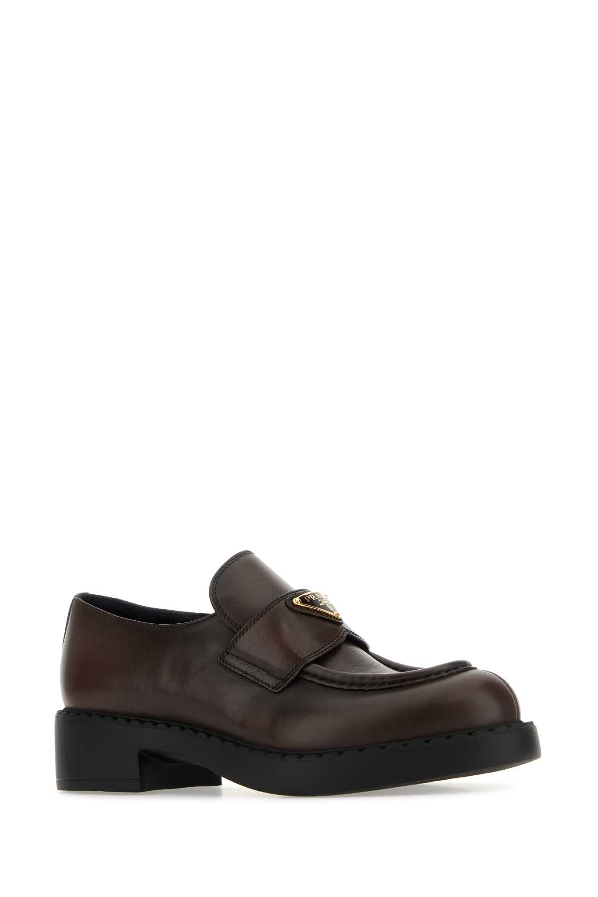 Shop Prada Dark Brown Leather Loafers In Moro