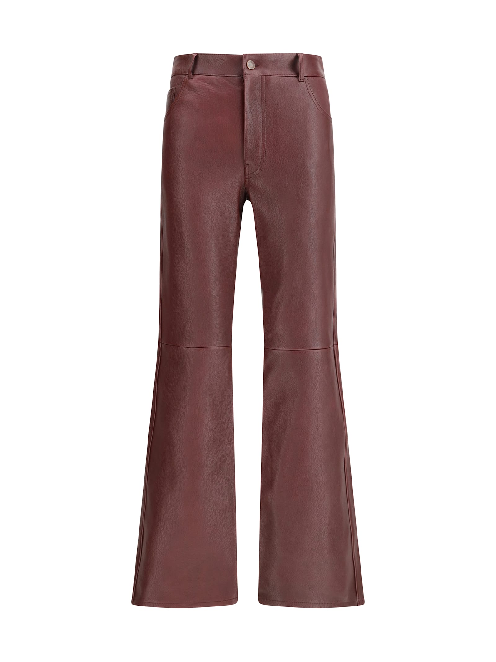 Chloé Women Flared Lambskin Leather Trousers In Burgundy