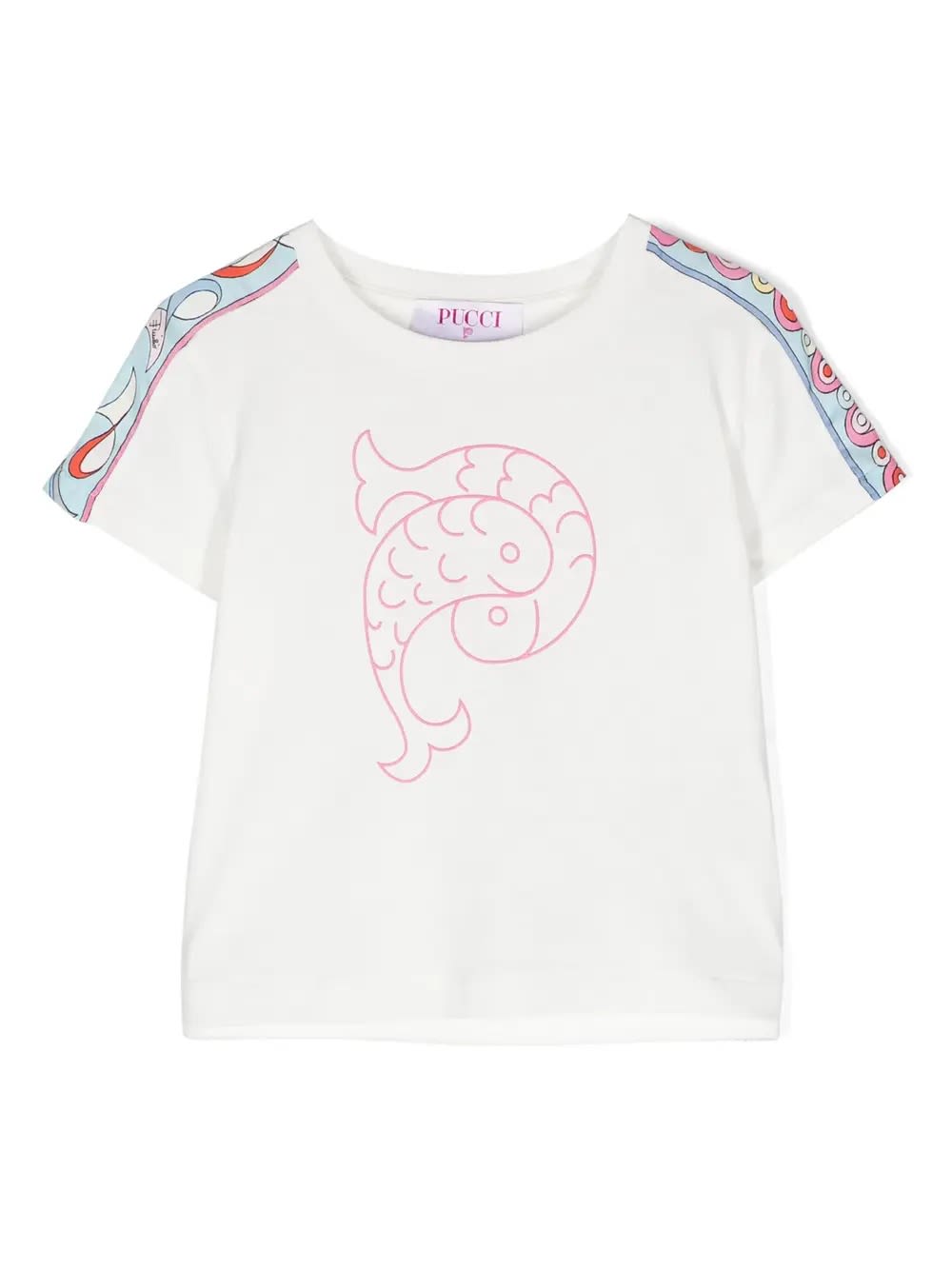 Pucci Kids' White T-shirt With  P Print And Printed Ribbons