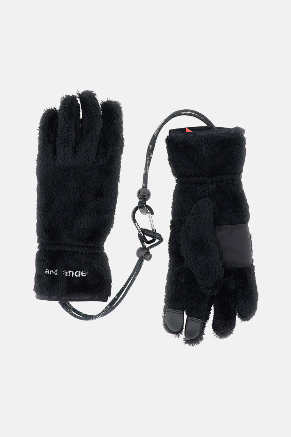 And Wander Embroidered Logo Fleece Gloves In Black