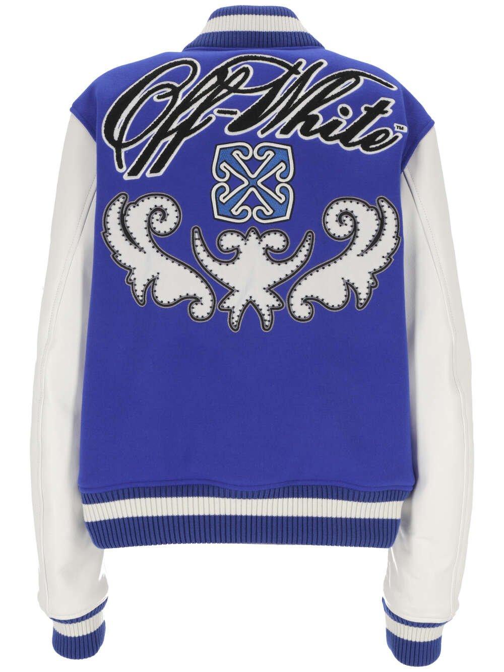 Shop Off-white Royal Buttoned Varsity Jacket In Blue/white