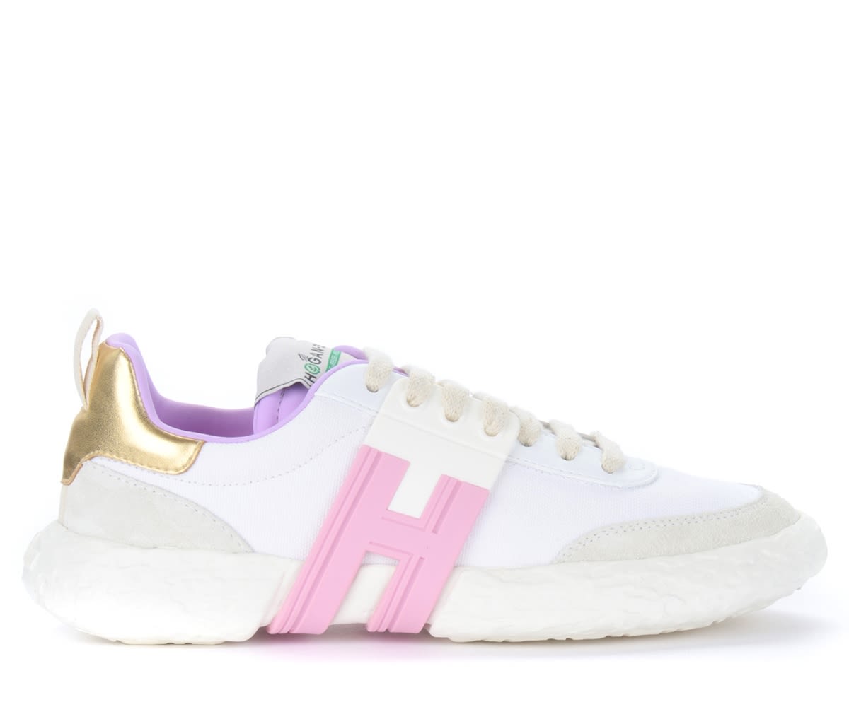 Hogan -3r Sneaker In White Canvas With Pink Details