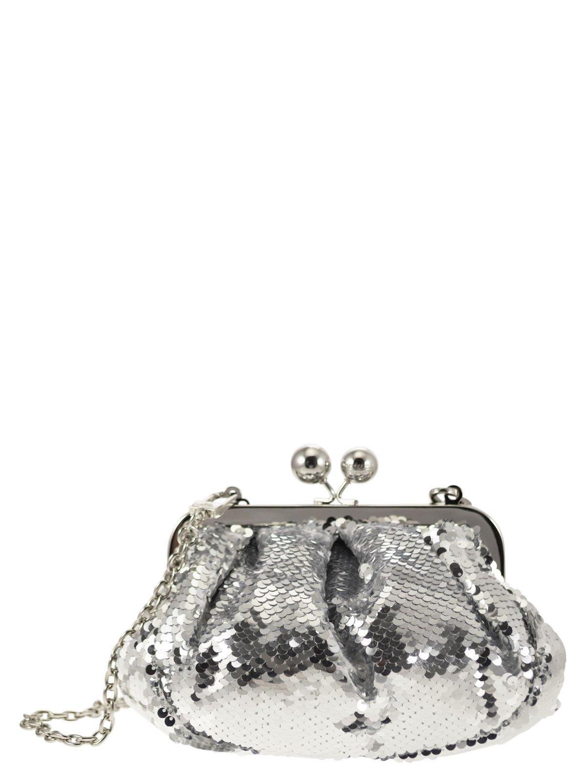 Weekend Max Mara Embellished Chained Clutch Bag In Silver