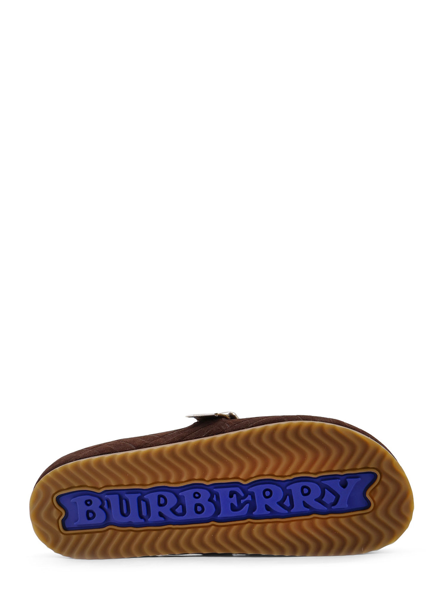 Burberry Strap Patterned Round Toe Rubber Sole Slip-on In Brown