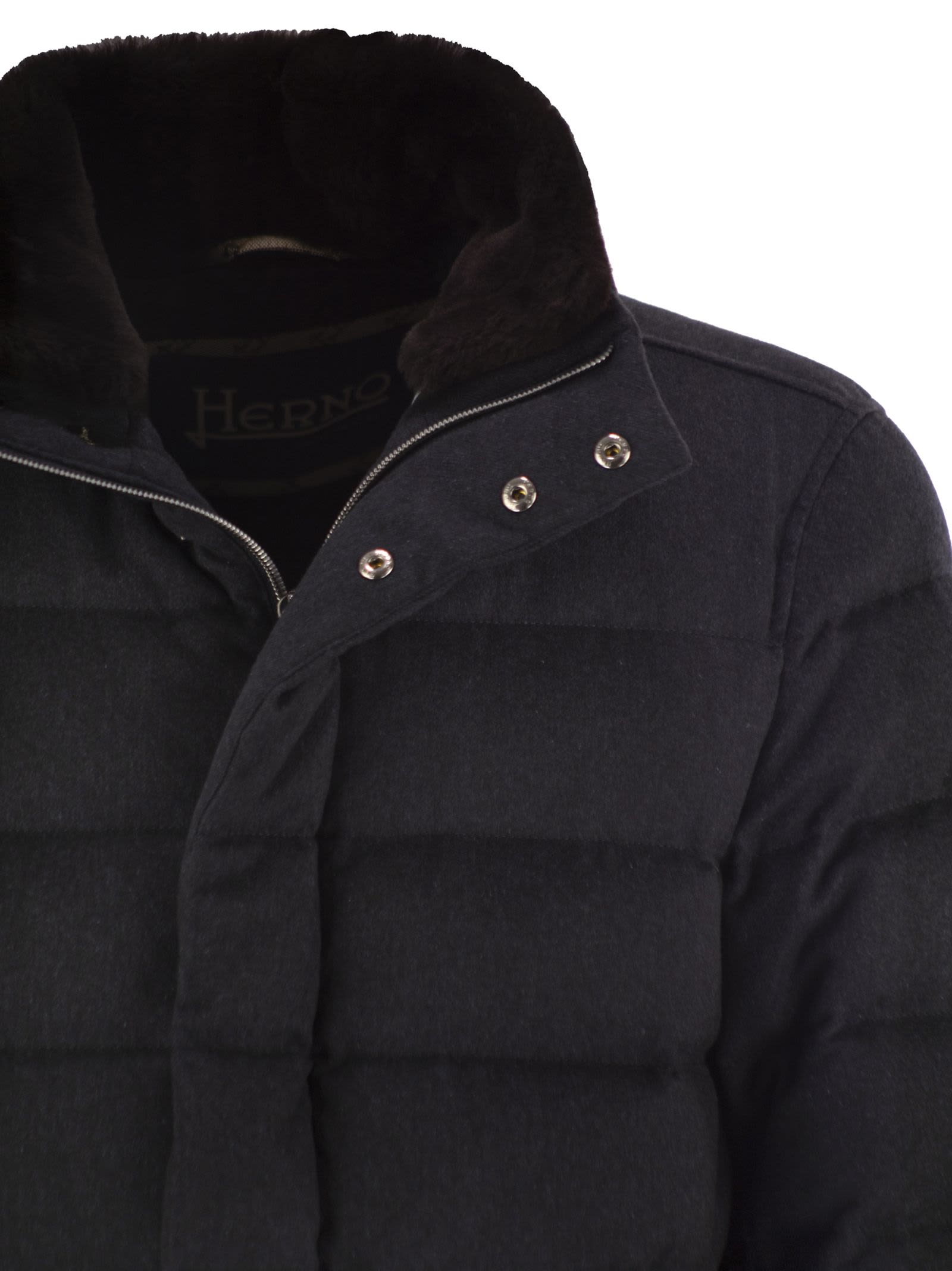 Herno Men Down Jacket With Fur Collar In Blue