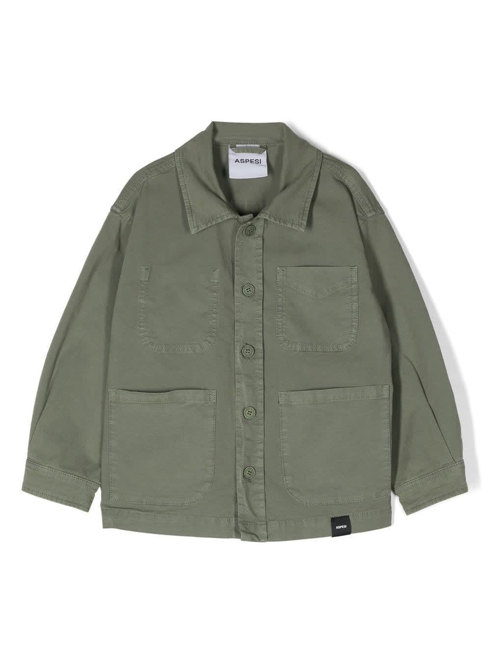 ASPESI MOSS GREEN CANVAS SHIRT JACKET