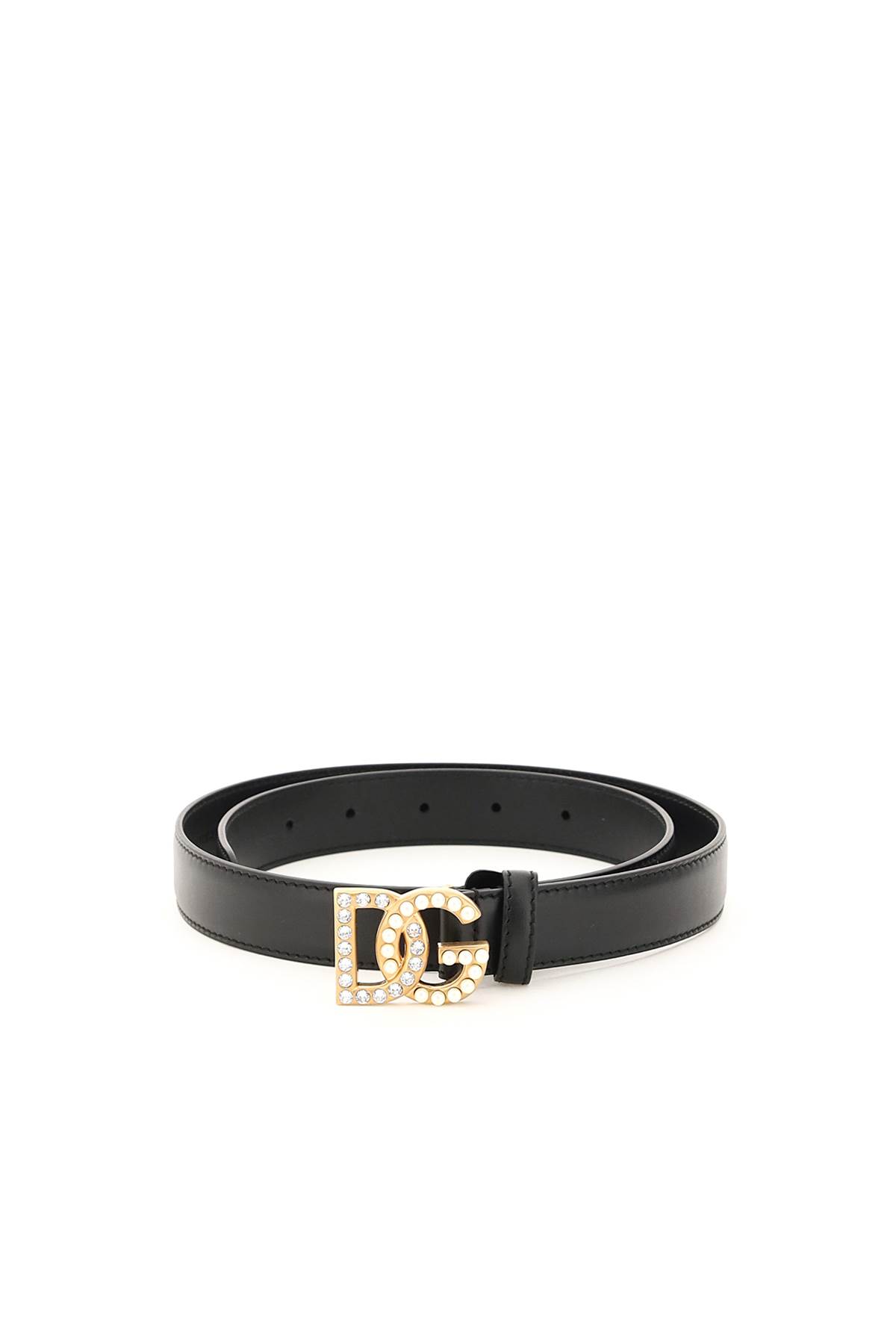 Dolce & Gabbana Dg Logo Belt With Pearls And Crystals