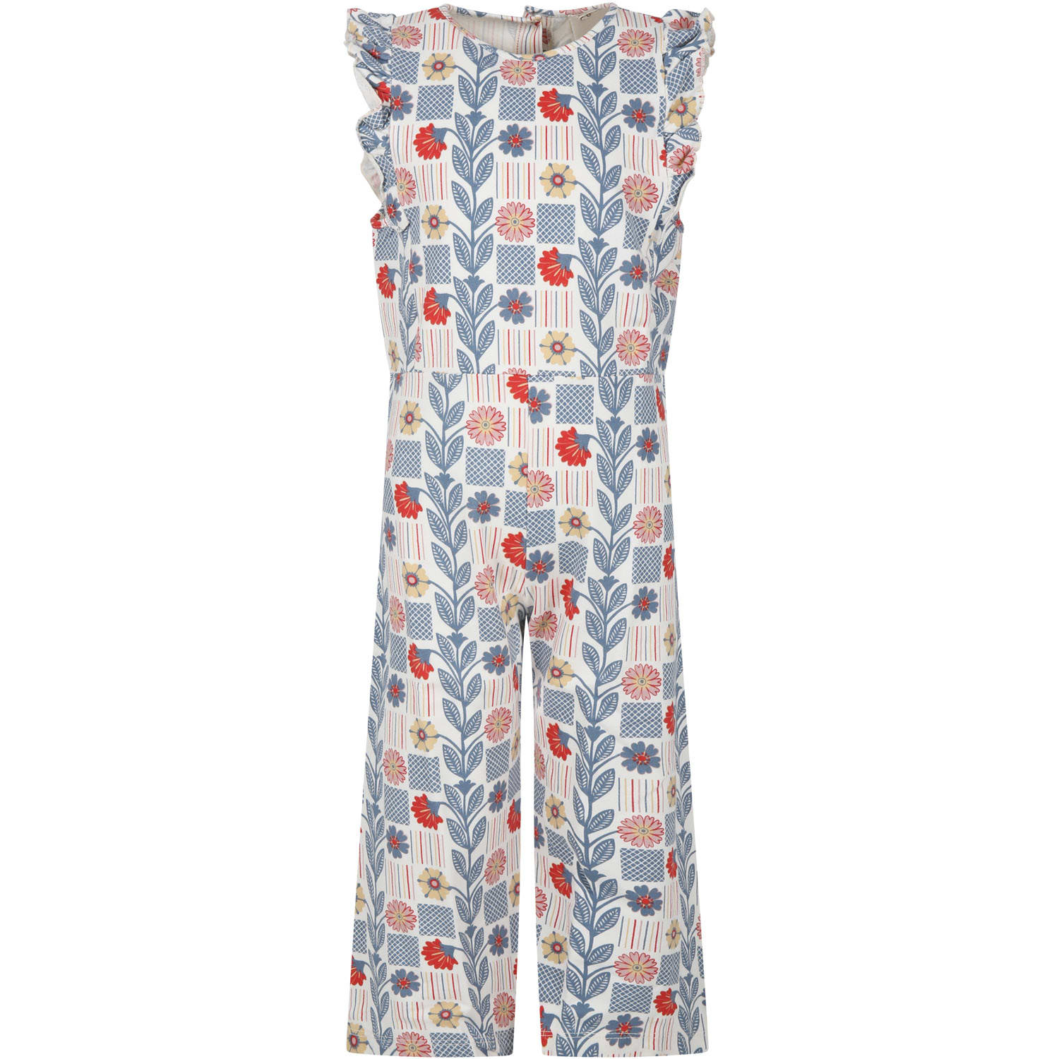 Shop Coco Au Lait White Jumpsuit For Girl With Flowers Print In Multicolor